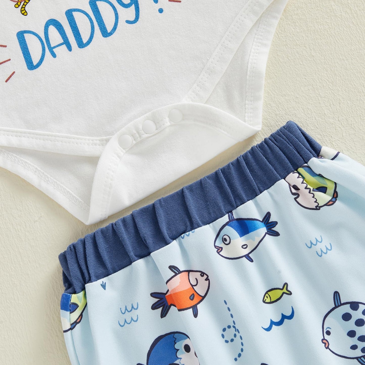 Bagilaanoe 3PCS Summer Outfit Newborn Baby Boy Clothes Fishing with Daddy Short sleeve Romper Pants Hat Set (Blue, 3-6 Months)