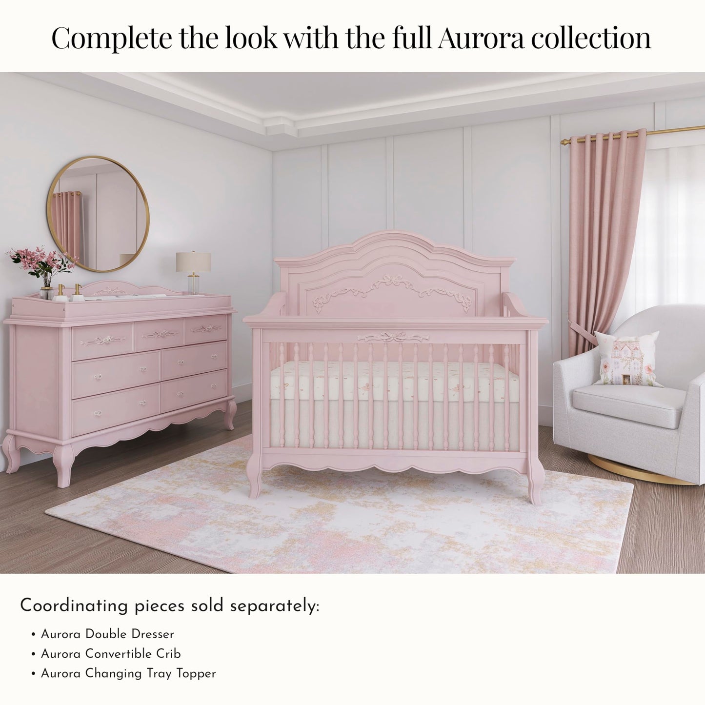Evolur Aurora 7 Drawer Double Dresser, Dusty Rose