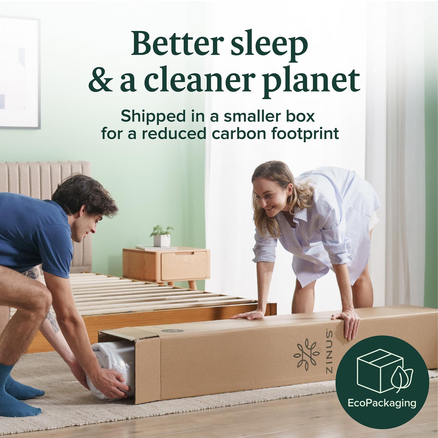 Zinus 12 Inch Queen Green Tea Memory Foam Mattress [New Version], Fiberglass Free, Medium Firm Feel, Zoned Pressure Relief, Certified Safe Foams & Fabric, Mattress in A Box