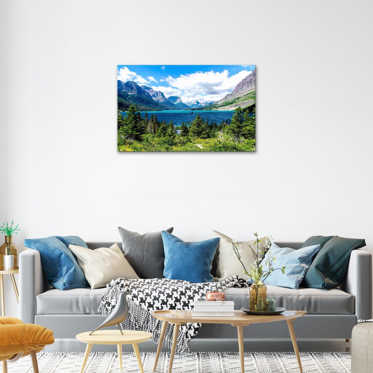 SKASNFAI Glacier National Park Wall Art Lake Mountains Pictures Framed Canvas Prints Artwork for Living room Bedroom Office Ready to Hang (24x36 inch)