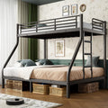 Cyranture Twin XL Over Queen Bunk Bed Size, Heavy Duty Bunk Beds with Bottom Space & Guardrail Metal Bunk Bed Frame for Adults Dorm Bedroom Guest Room, No Box Spring Needed（Black）