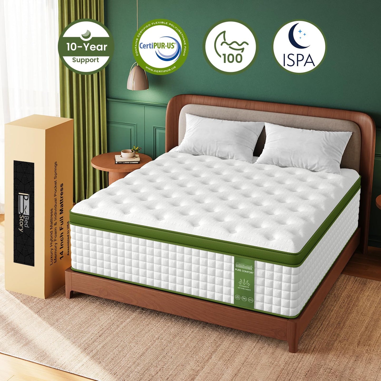 BedStory Extra Firm Mattress King Size, 12 Inch Hotel Collection Hybrid Mattresses with Zoned Lumbar Support, Extra Back & Hip Support, CertiPUR-US, Fiberglass-Free, 365-Night Trial