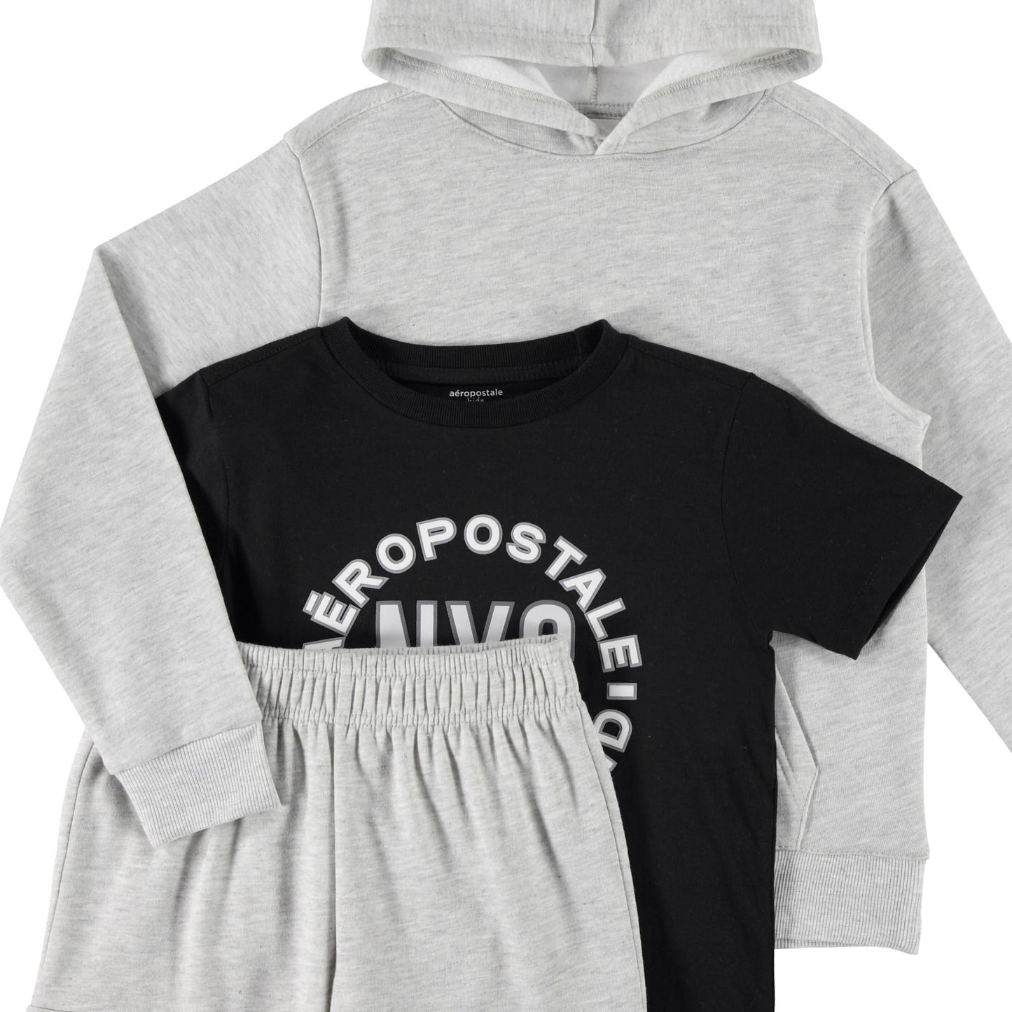 AEROPOSTALE Boys 3 Piece Outfit Set - Fleece Pullover Hoodie, Cargo Sweatpants, T-Shirt, Boys Activewear Set, Sizes 4-36 Grey
