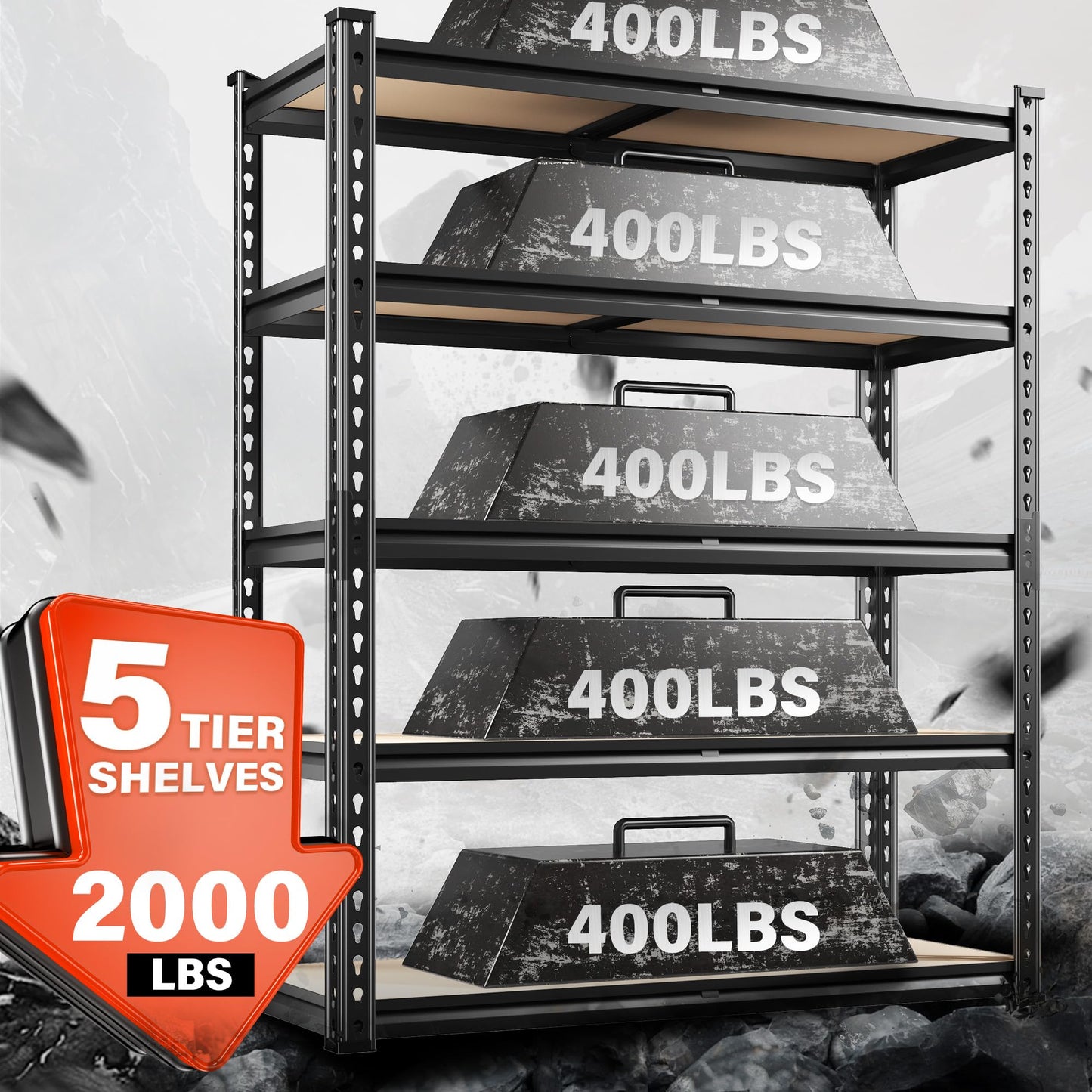 REIBII 72" Garage Shelving, Heavy Duty Storage Shelves 2000LBS, 5 Tier Metal Shelving Unit, Adjustable Garage Storage Shelves for Warehouse Pantry Basement, 72'' H X 35.5'' W X 11.8'' D, 3 Pack