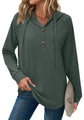 Hoodies for Women Long Sleeve Shirts Fall Fashion V Neck Sweatshirts with Buttons Casual Trendy Pullover Tops Dark Green