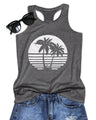 JILUVIN Tank Tops for Women Racerback Summer Sleeveless Casual Graphic Basic Top Shirts, Black Coconut Trees, L