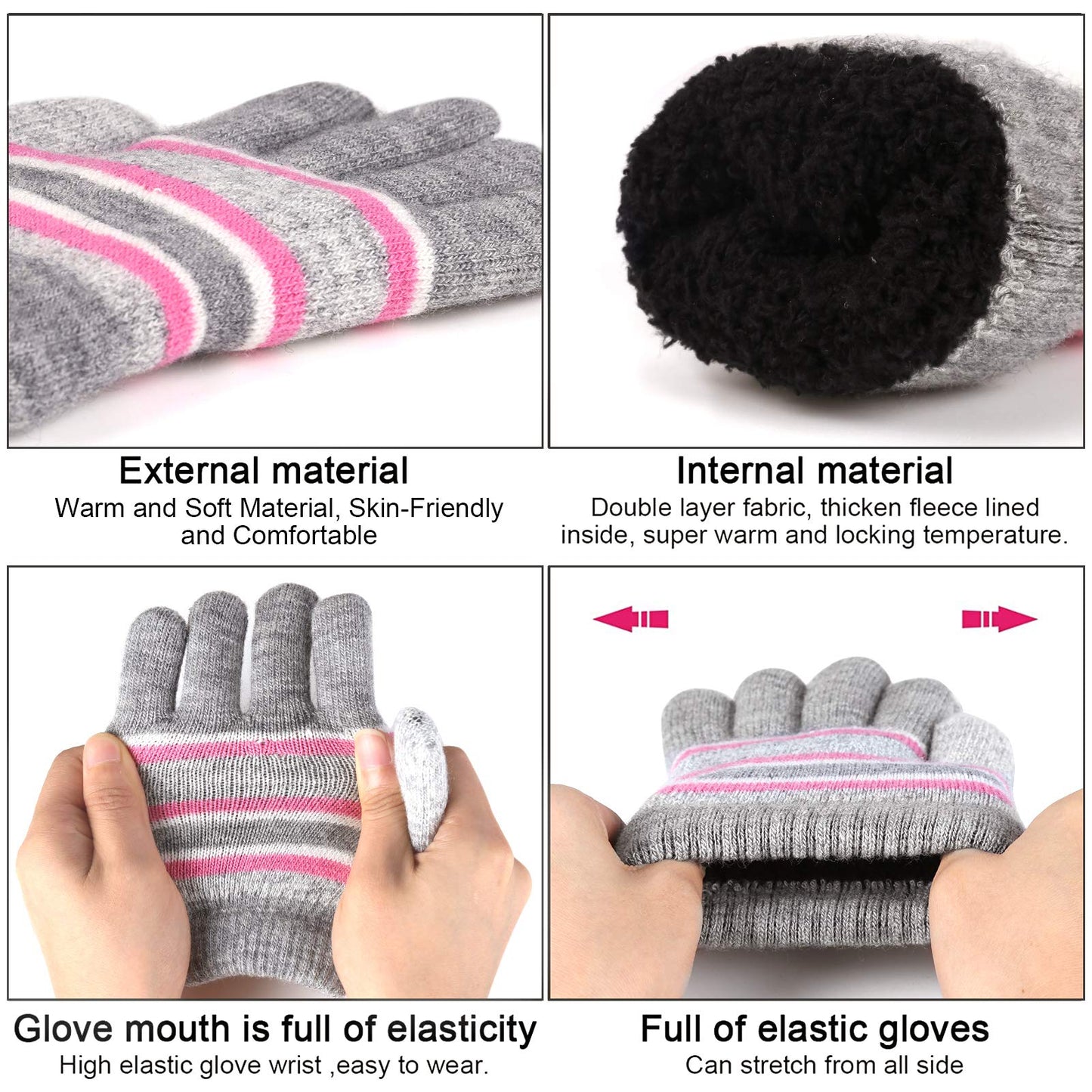 Kids Toddlers Winter Knit Warm Beanie Hat Scarf Gloves Set for Boys Girls Age 2-7, Pompom Cap Neck Warmer Gloves Fleece Lined