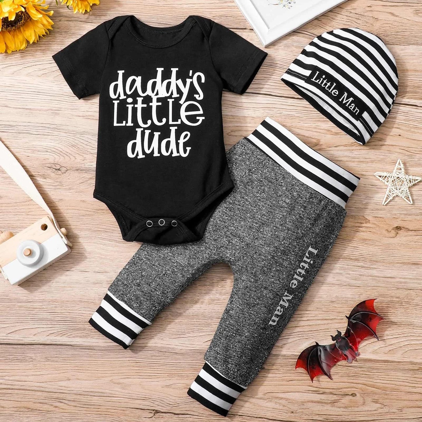 Aoswep Newborn Infant Baby Clothes Short Sleeve Romper + Pants + Hat 3PCS Outfits Set