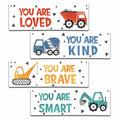 4 Pieces Construction Vehicles Decor Kids Room Wall Decor Wooden Sign - Motivational Wall Art For Kids Room Nursery Playroom Classroom(Sign-01)