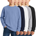 LessonZoo 5 Pack Boy's Long Sleeve Shirts, Waffle Knit Crew Neck Tops T-Shirts Basic Layer Undershirts 5-14 Years Kids(Black, Haze Blue, Navy Blue, White, Gray,11-12 Years)