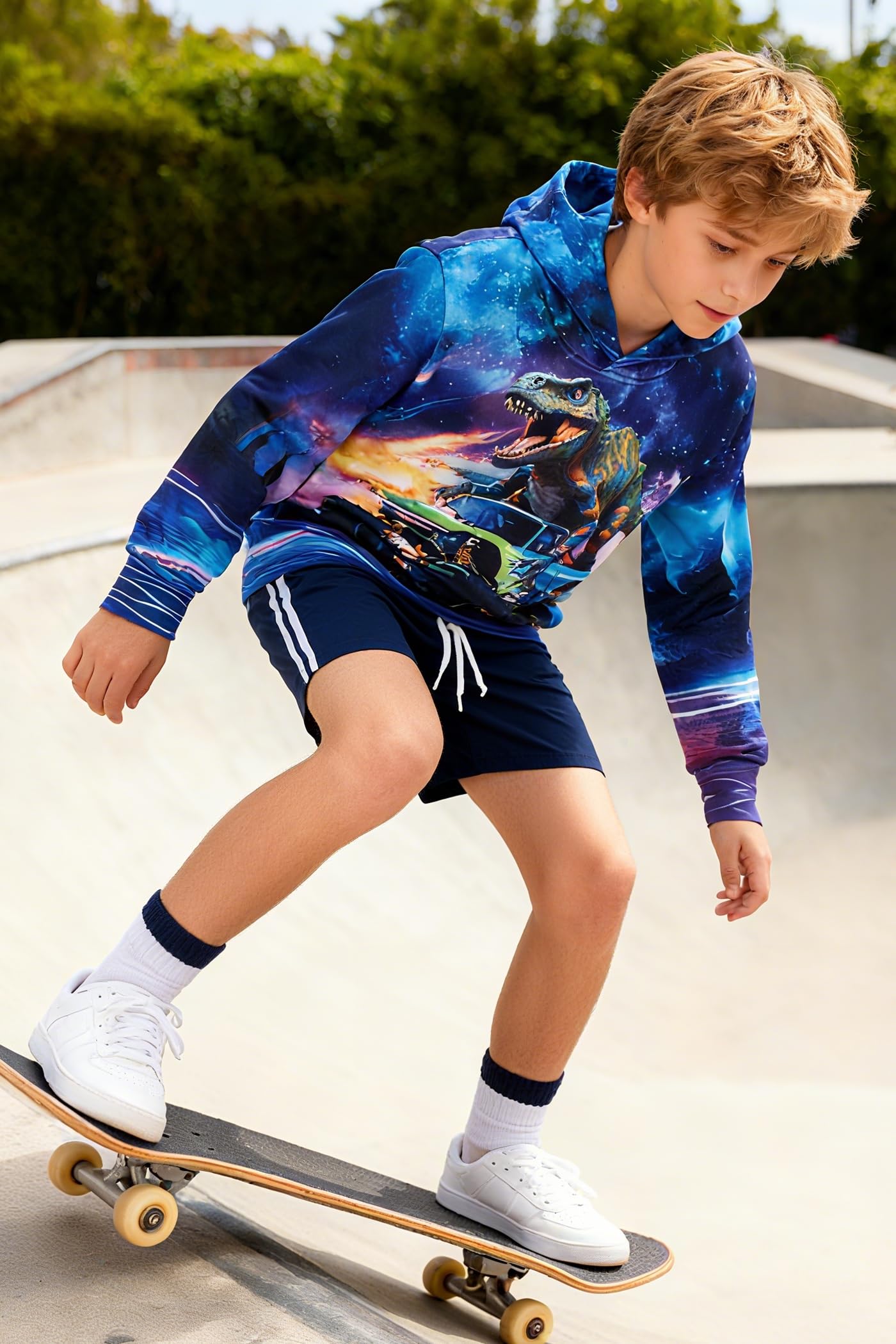 Idgreatim Little Boys Girl Car Hoodies Funny Dinosaur Ride Off-Road Vehicle Hooded Sweatshirts Size 8-10T Fall Winter Casual Sport Hoody Pullover with Pocket
