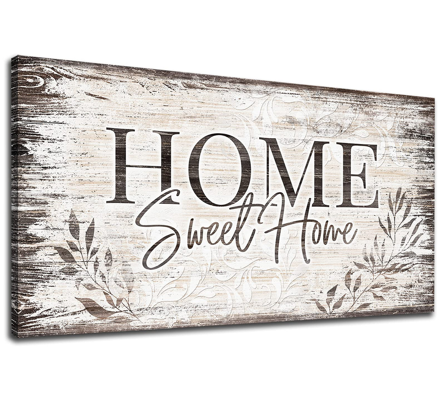 arteWOODS Home Sweet Home Wall Art Sign Large Dark Brown Farmhouse Wall Sign for Living Room Decoration Wooden Board Design Canvas Prints Modern Rustic Artwork Leaf Pictures Wall Decor 20" x 40"