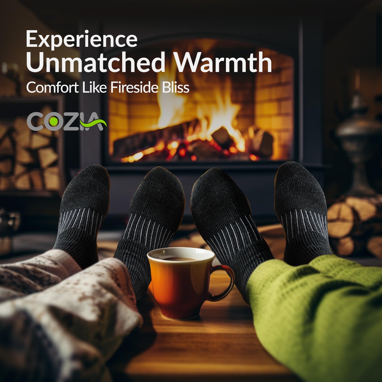 COZIA Merino Wool Socks Casual Warm Socks for Winter Cozy Boot Socks for Men & Women Black ML
