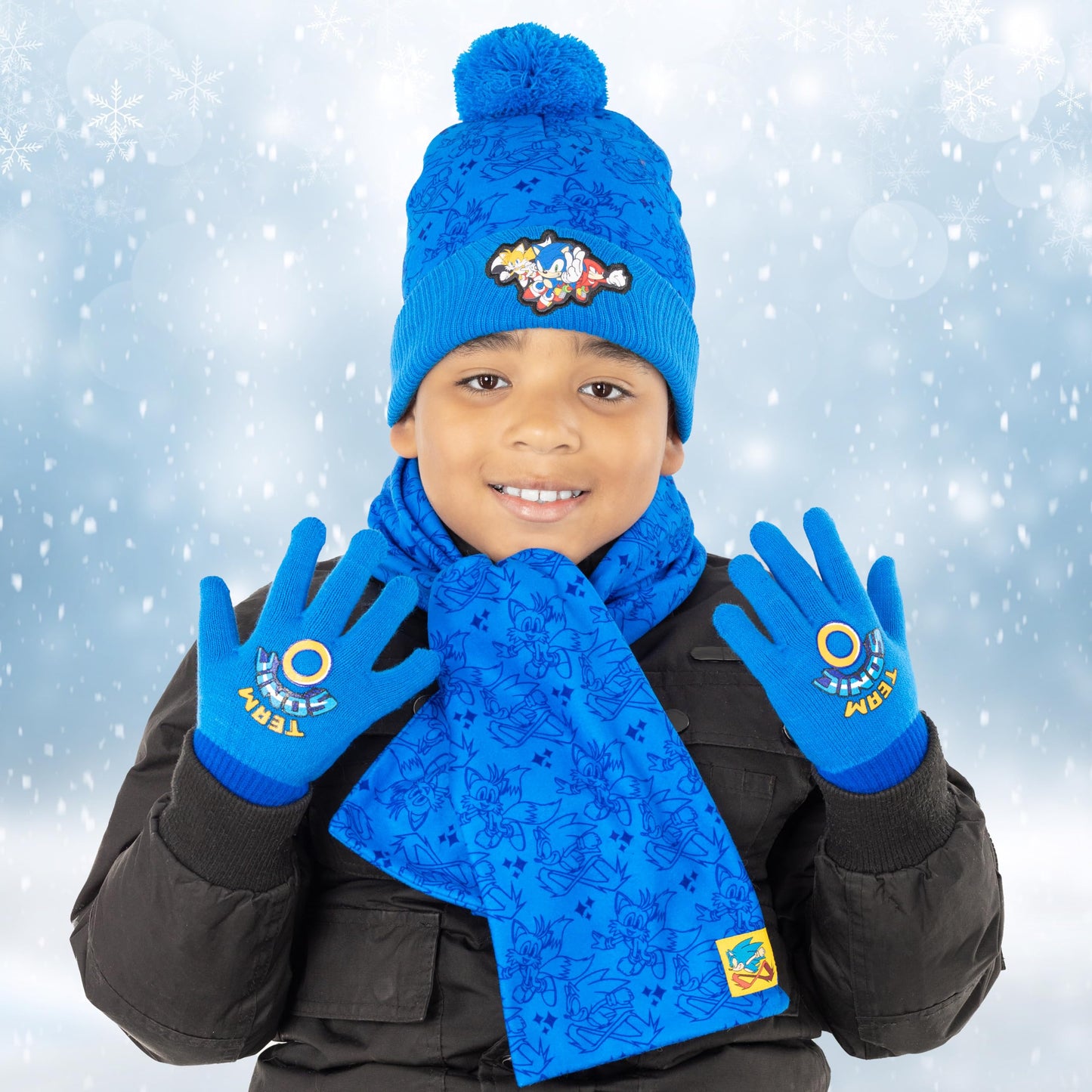 Accessory Supply Blue Sonic Winter Hat and Gloves Set for Boys Ages 5-13