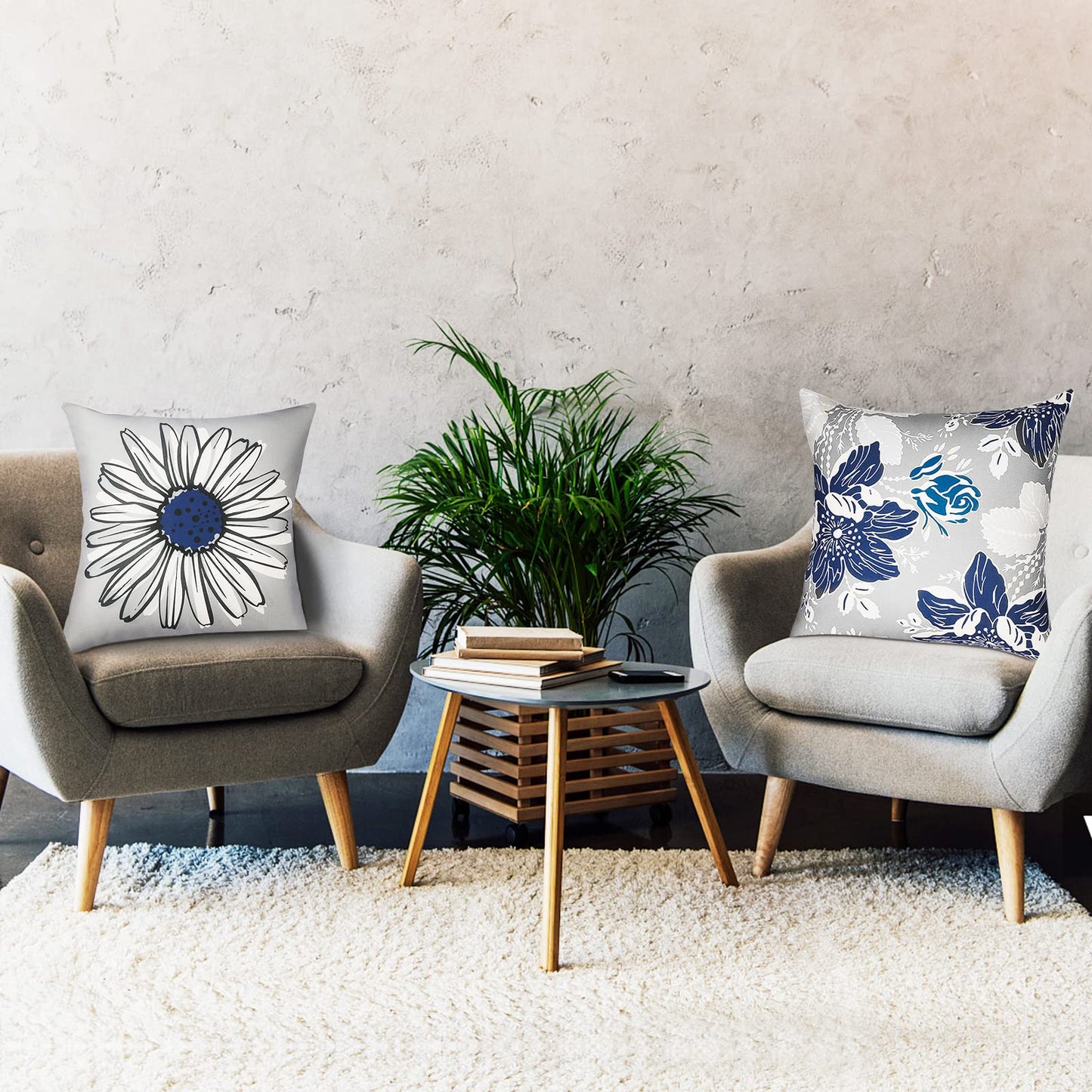 RYSMIYOU Decorative Throw Pillow Covers Set of 4 Blue Pillow Covers 18x18 inch Throw Pillow Cases Linen Square Pillow Case,Farmhouse Outdoor Modern Boho Pillow Covers for Couch Sofa Living Room