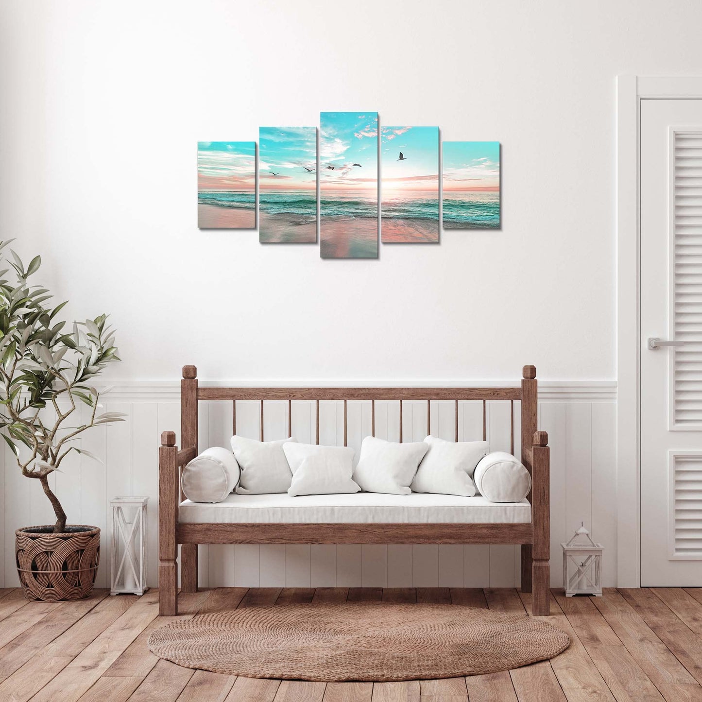 EPHANY Abstract Ocean Beach Wall Art Art - Wall Art Blue Sea Landscape Wall Art Canvas Wall Art, Blue Sea Picture Wall Decor, Office Wall Decor,canvas wall art 5 piece Wall Art (D-5pcs,40"x20")