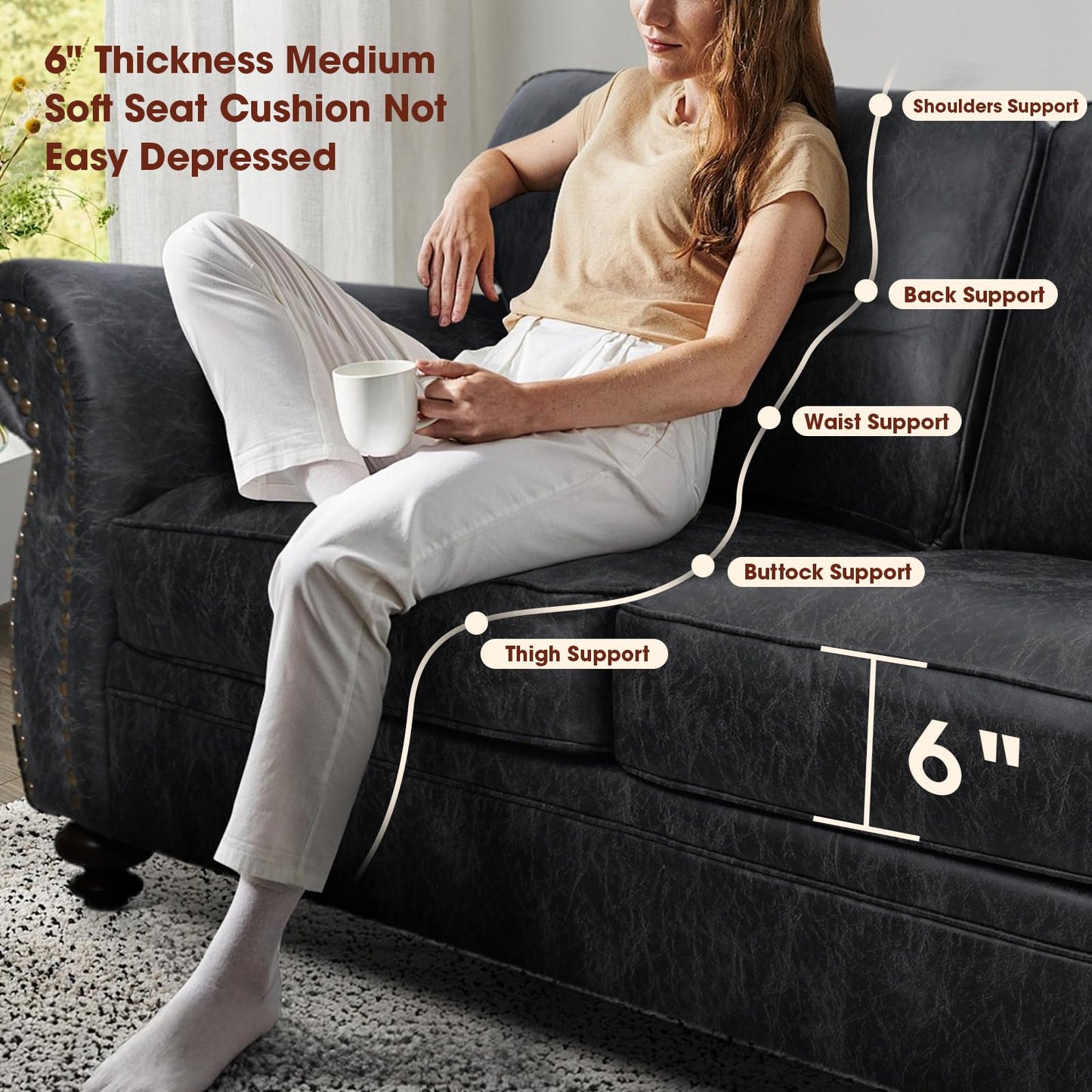 Couchus Living Room Furniture Sets,Sofa Sets and Couch Sets for Living Room,Mid-Century Vintage Sofa Couches with Rivet Design (Grey, Loveseat+3 Seater)