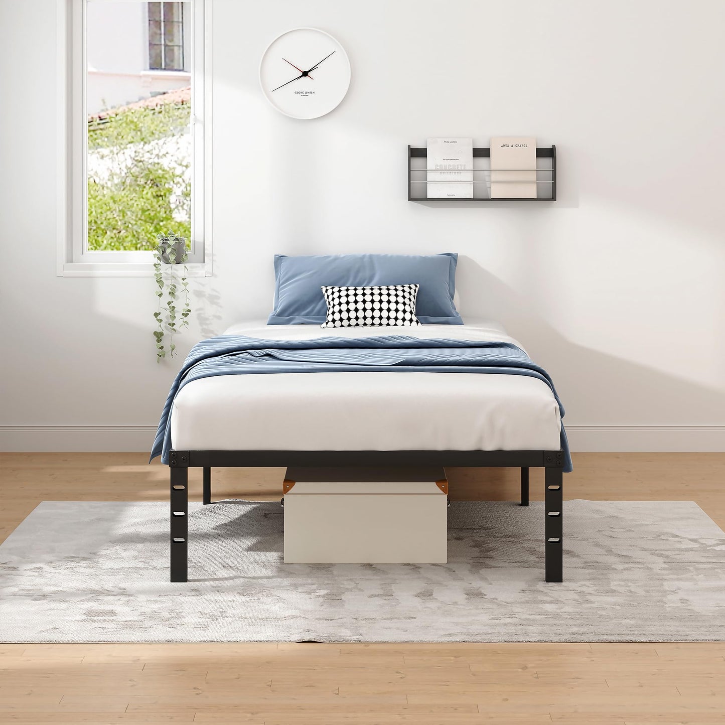 NEW JETO Metal Bed Frame,Twin Size Bed Frame with Storage Space,Heavy Duty Sturdy Mattress Foundation,Easy Assembly,No Box Spring Needed, Black,14 Inch,Twin