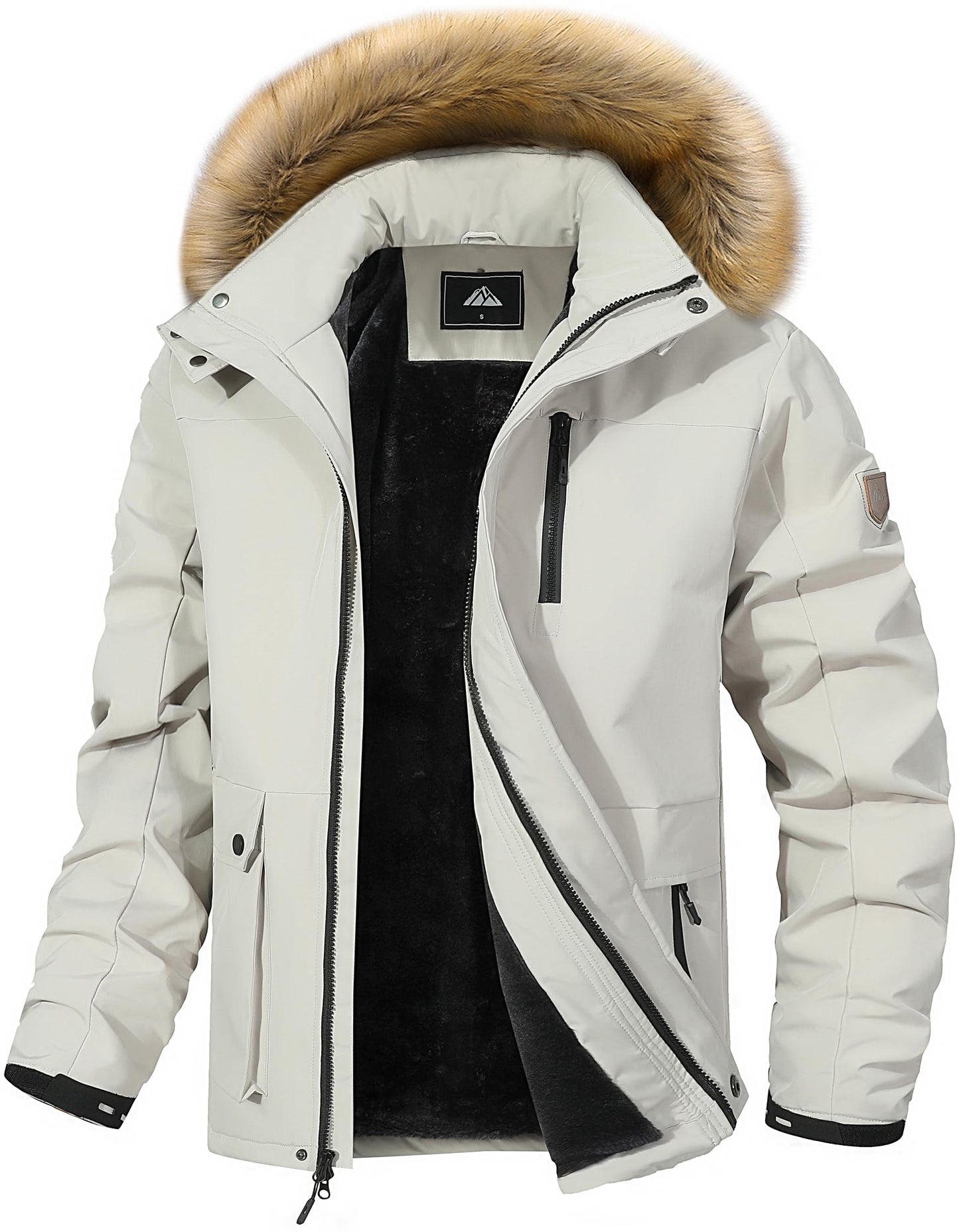 MAOYSSEN Men's Winter Coat Waterproof Warm Ski Snow Jacket Fur Hooded Parka Work Outerwear Raincoat