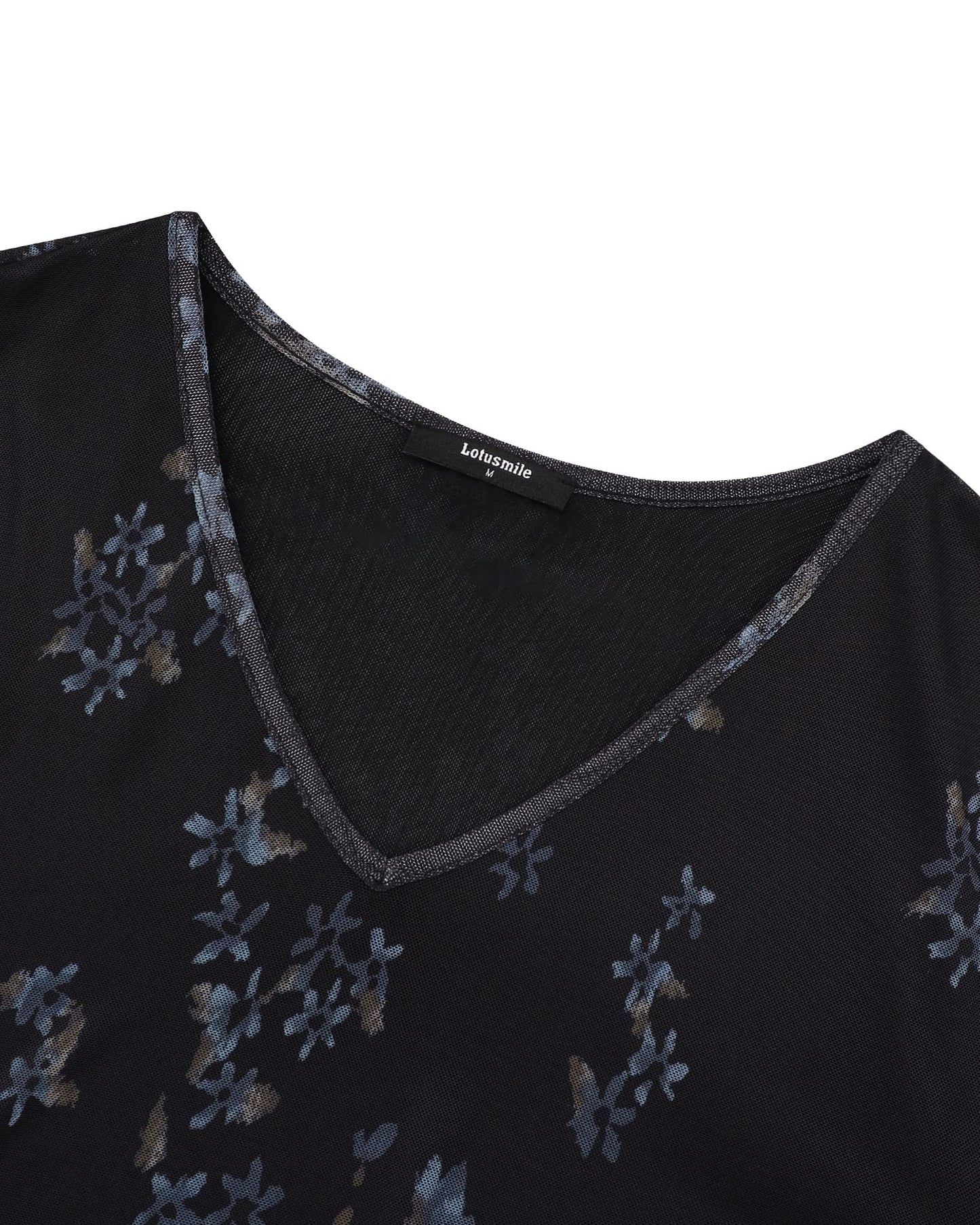 Dressy Tunic Tops for Women, Lotusmile Elegant Blouses for Women Evening Party Skin-Friendly Double Layers Ladies Dress Blouses for Work Overlay Tops Leggings Shirts for Women, Floral Blue Medium