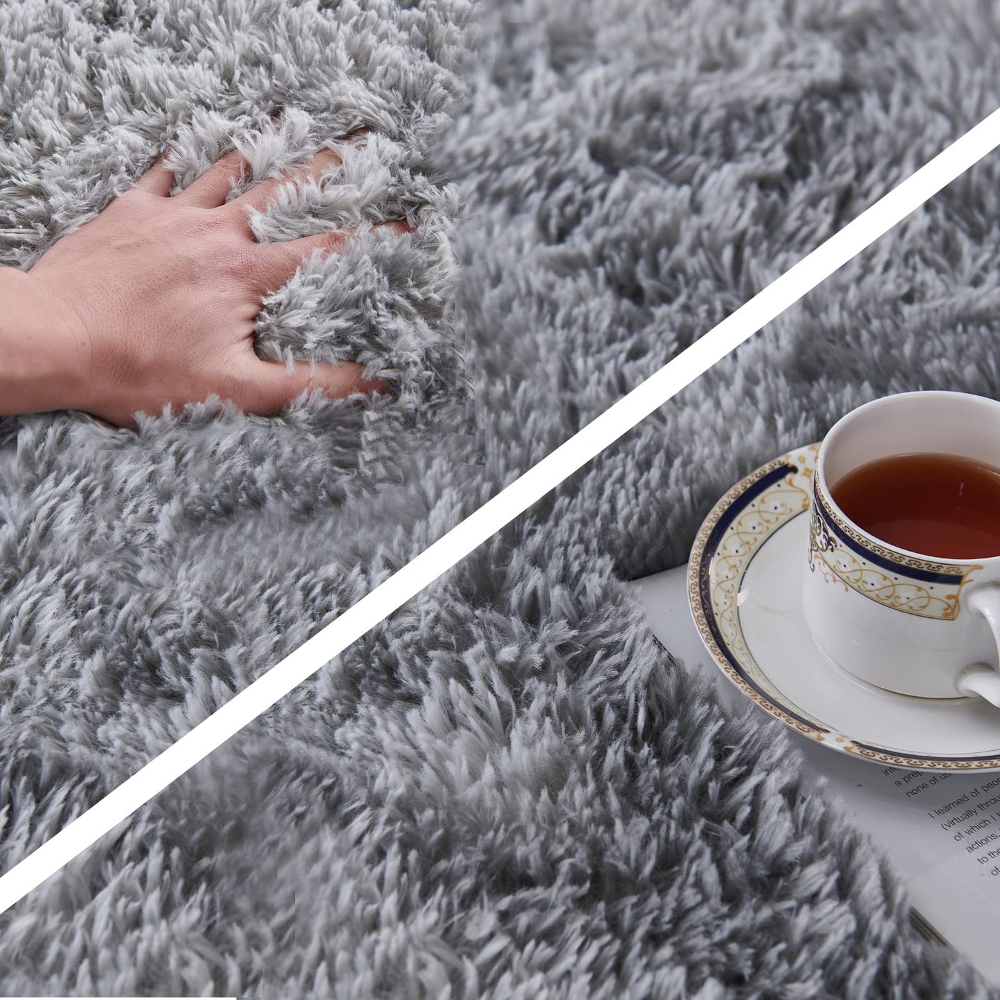 TABAYON Extra Large Shag Area Rug, 9x12 Feet Tie-Dyed Light Grey Indoor Ultra Soft Plush Rugs for Living Room, Non-Skid Modern Nursery Faux Fur Rugs for Home Decor