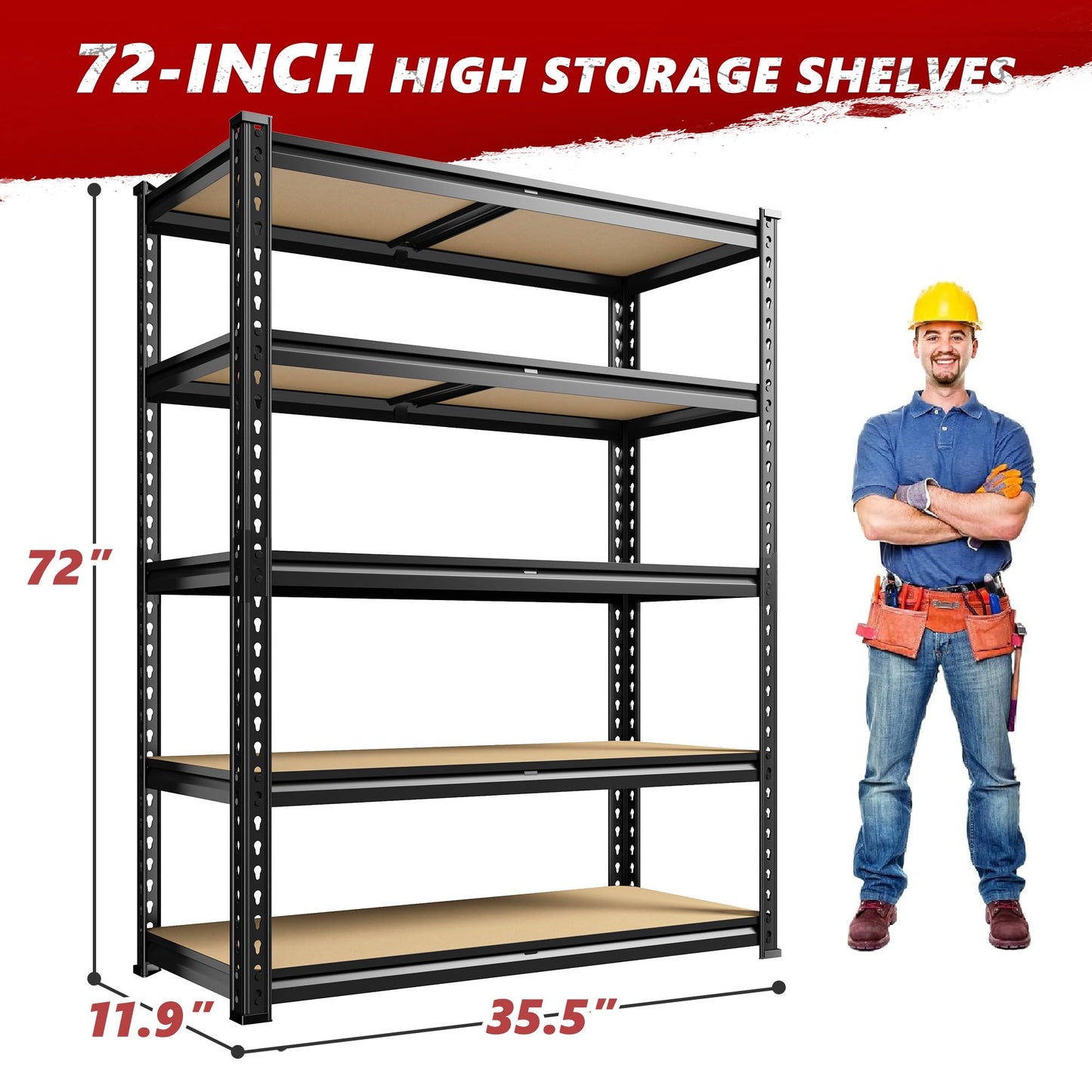 REIBII 2020LBS Garage Shelving Heavy Duty 5 Tier Storage Shelves Adjustable Garage Shelves, Utility Rack Shelf, Shelving Units for Storage Warehouse Pantry Closet, 35.5" W x 11.9" D x 72" H, 2 Pack