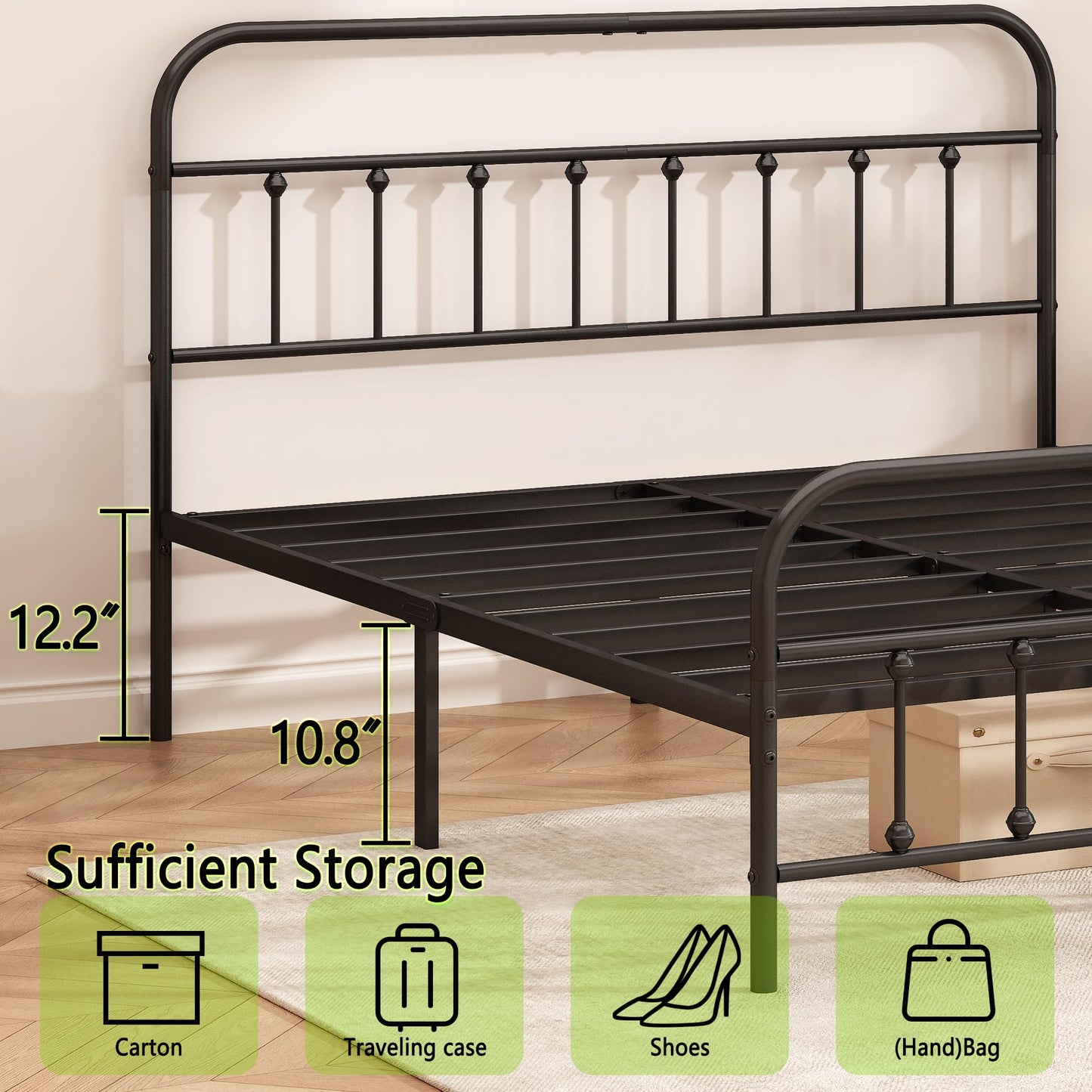 Kujielan Metal Bed Frame - Structurally Stable Heavy Duty Steel Slat Supported Full Bed Frames,No Box Spring Needed for Easy Removal and Transport.