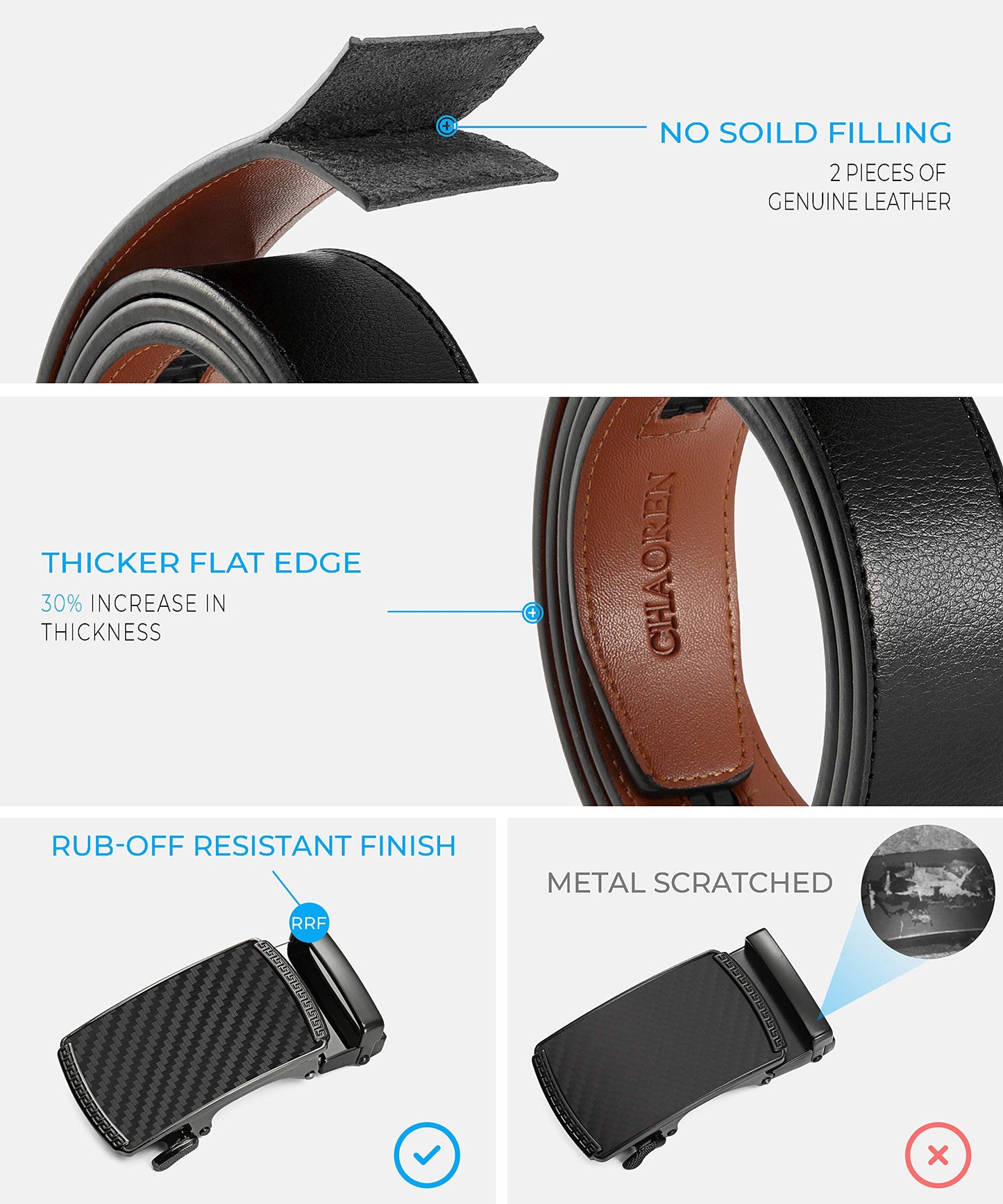 CHAOREN Leather Ratchet Belt Men 2 Pack - Customizable Fit, Effortless Style (35mm)