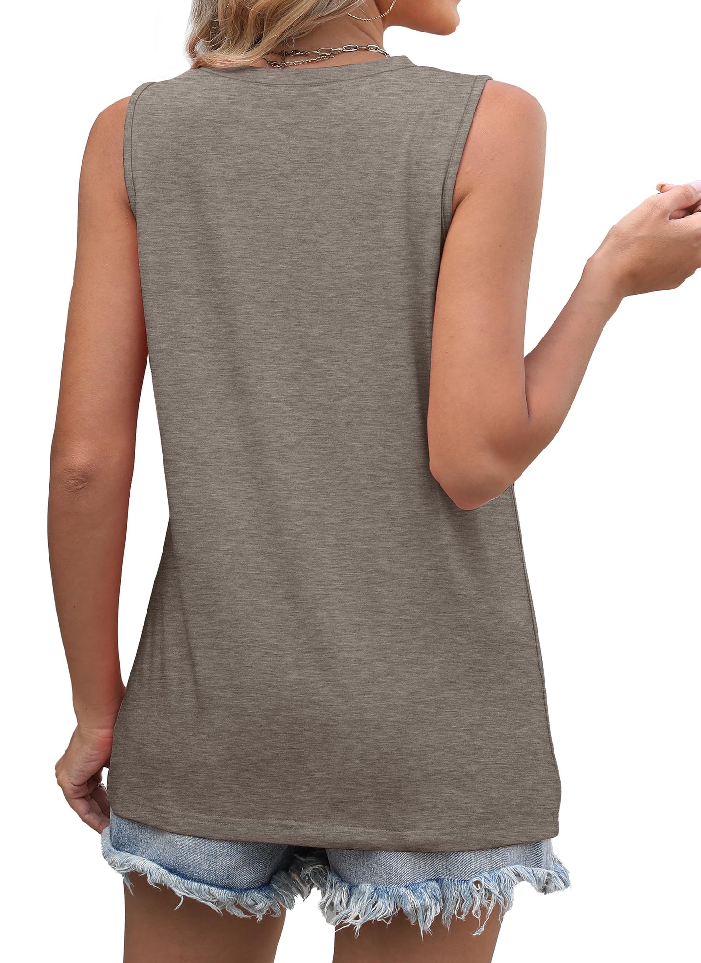 WIHOLL Sleeveless Tops for Women Business Casual Outfits Trendy Summer Tank Tops Flowy Loose Fit Basic Tee Coffee Grey L