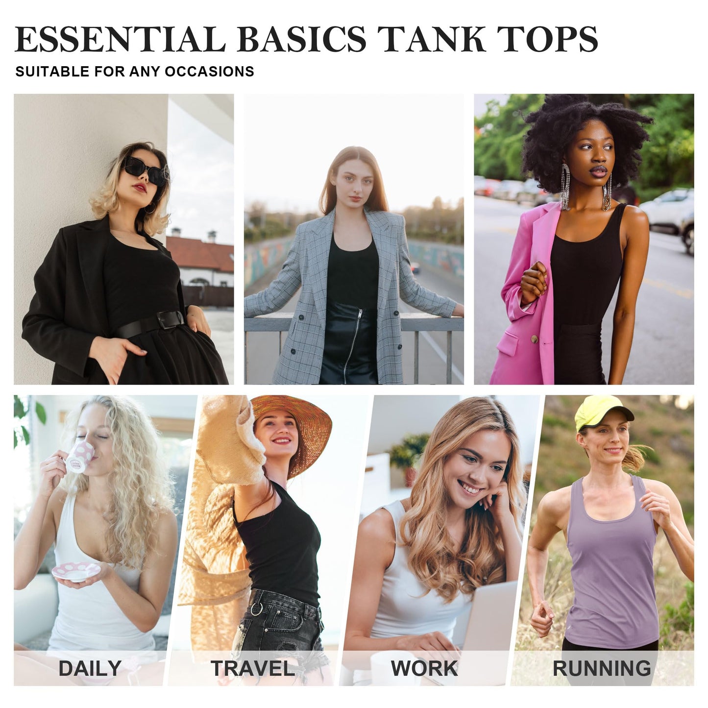 TVKSOM 5 Pack Tank Tops for Women Scoop Neck Sleeveless Undershirt Casual Basic Fitted Stretchy Tank Top Tee Shirts