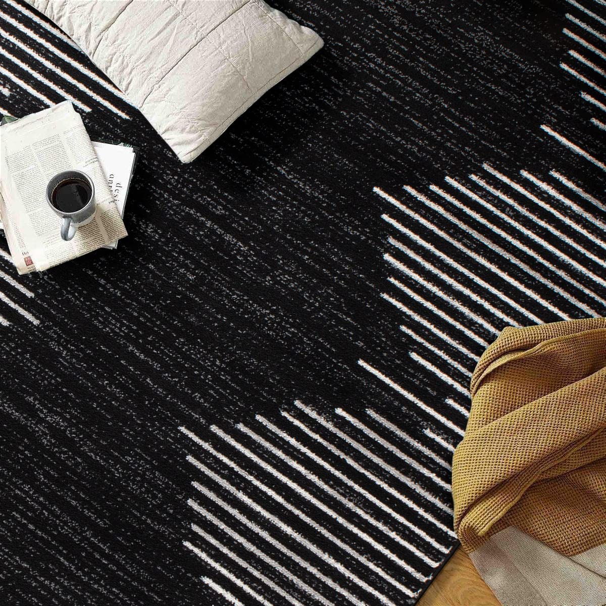 Rugshop Bohemian Stripe Stain Resistant High Traffic Living Room Kitchen Bedroom Dining Home Office Area Rug 8'x10' Black