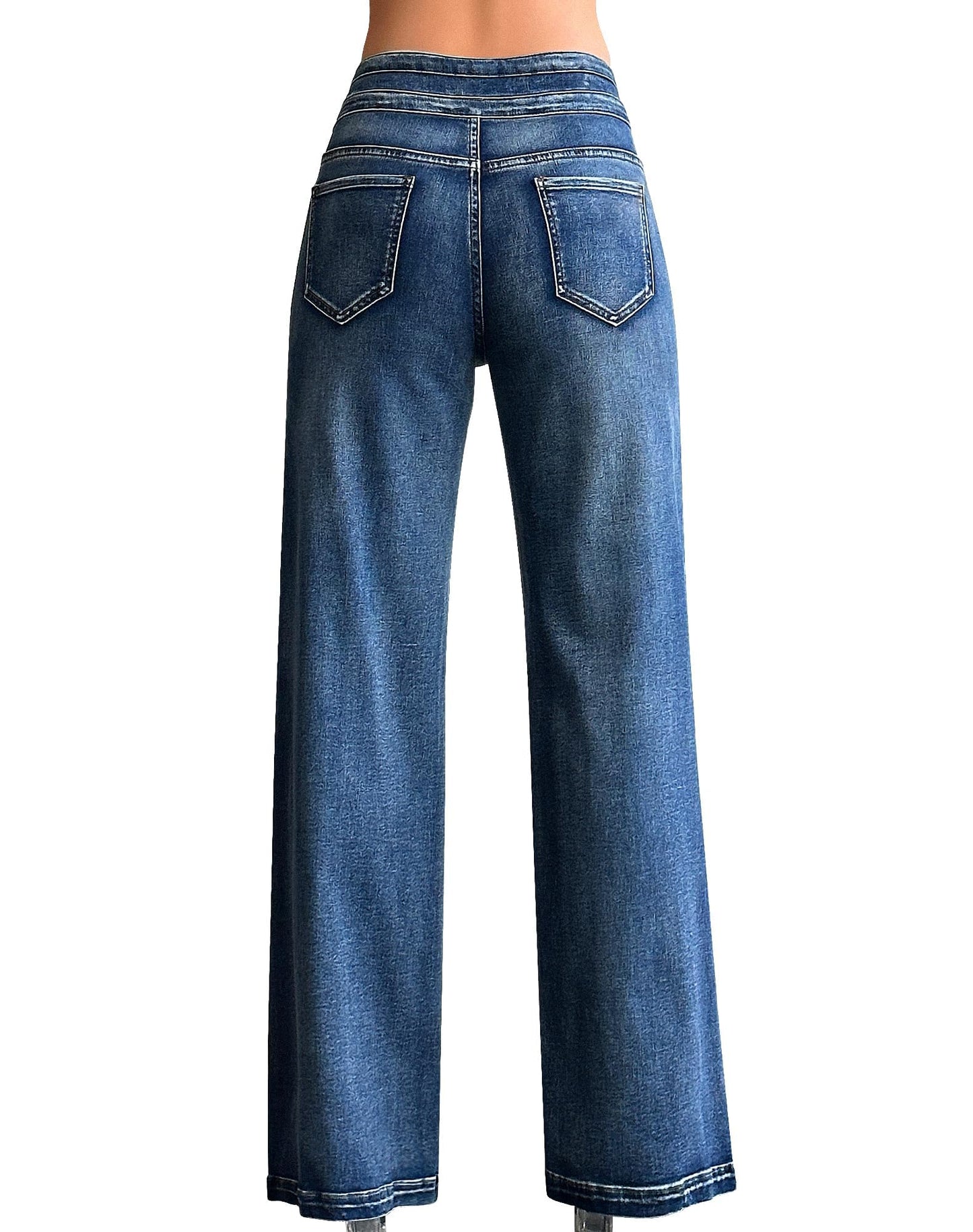 roswear Women’s Wide Leg Jeans Casual High Waisted Stretch Baggy Loose Denim Pants 104 Blue Large