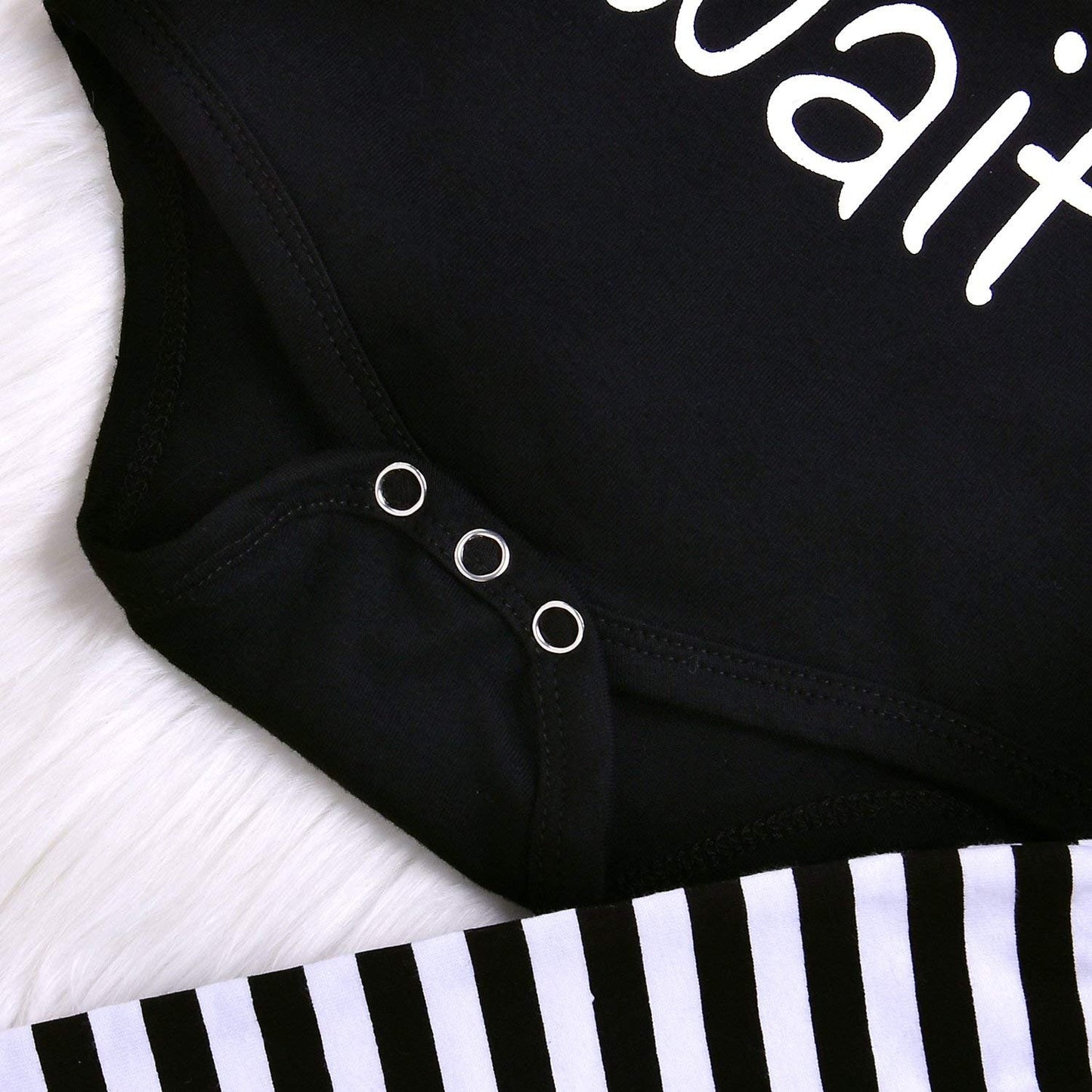 Baby Unisex Worth The Wait Arrow Printed Romper Striped Pant Hat Outfit Clothes (Black, Newborn)