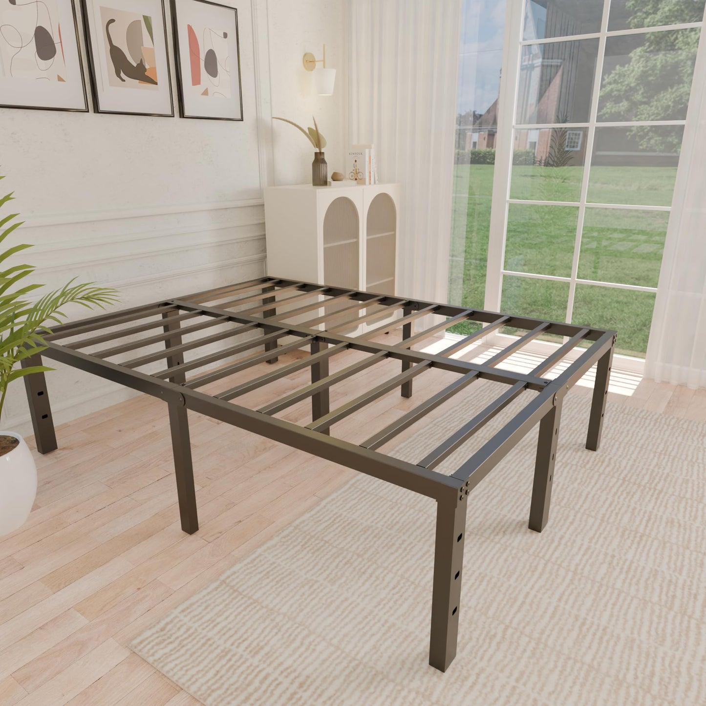 ALDRICH 18 Inch Metal Full Size Bed Frame - Black Basic Steel Slats Platform, Easy Assembly Heavy Duty Noise Free Bedframes, No Box Spring Needed