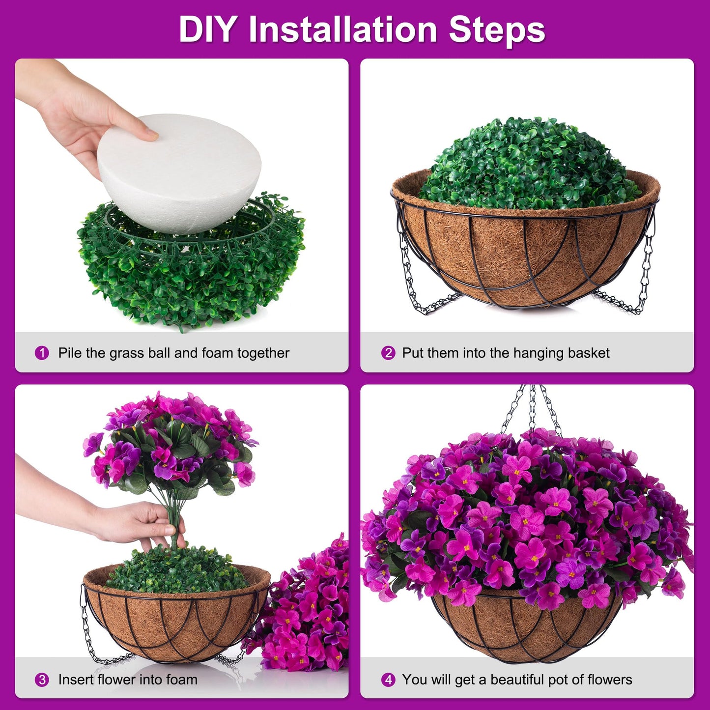 INXUGAO Artificial Hanging Flowers with 12" Basket Outdoor Spring Decor, Fake Hydrangea UV Resistant Arrangements in Pot Planter Decor for Indoor Porch Garden Yard(Double Lotus)