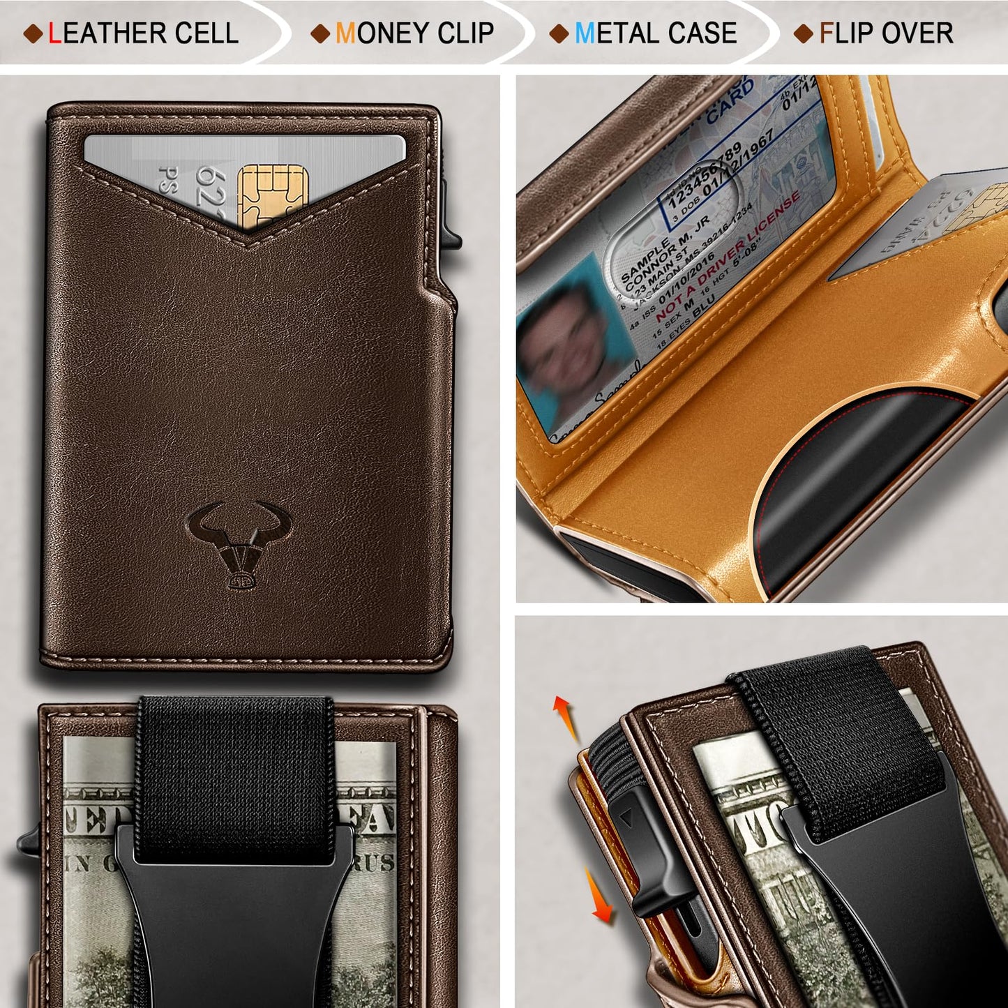 BULLIANT Men Wallet Gift Boxed,Slim Front Pocket Wallet Money Clip Card Holder 3.8"x2.7",Pop-up Access