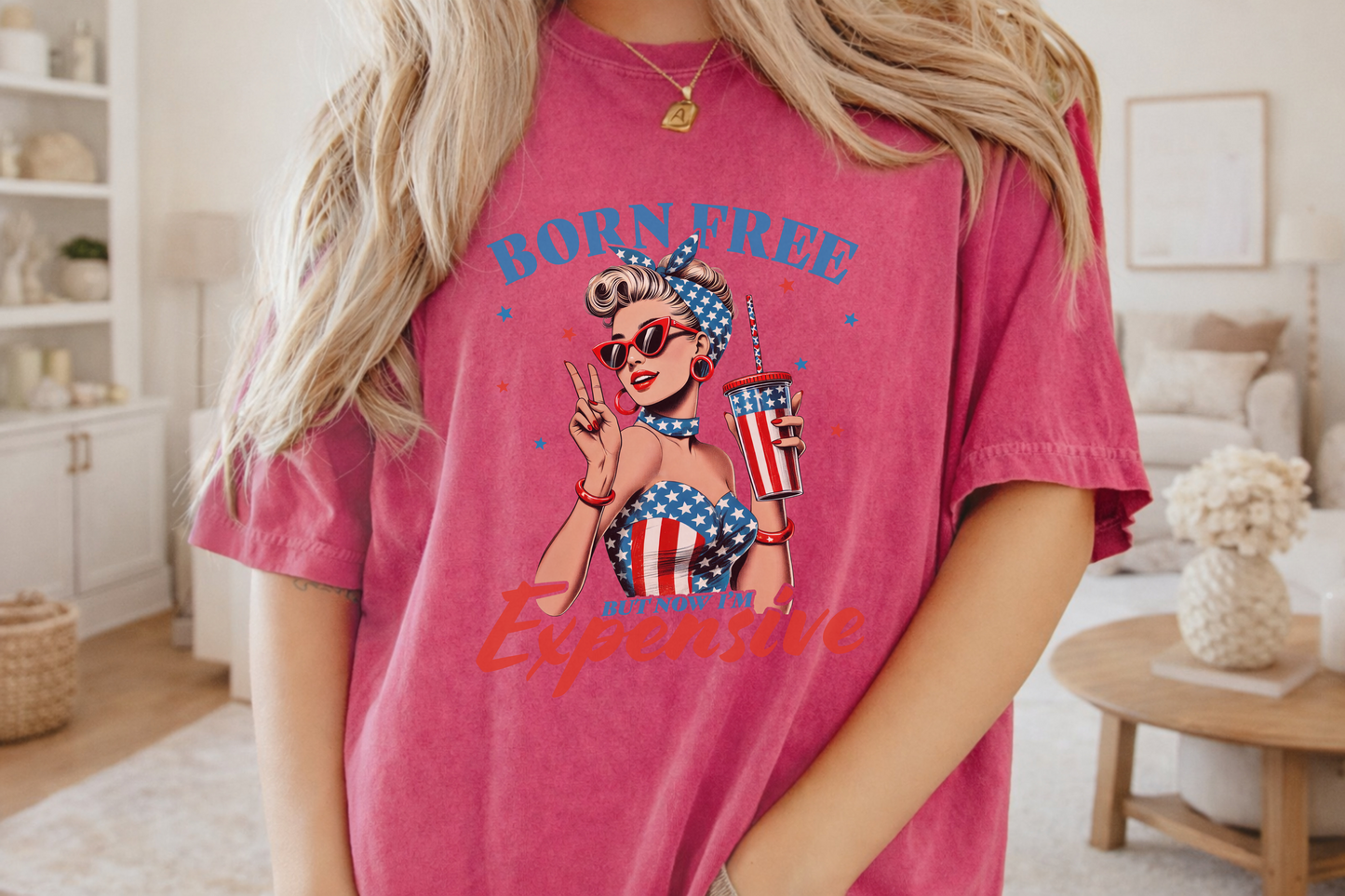 Retro American Pop Art T-Shirt, Vintage Patriotic Graphic Tee, USA Flag Fashion, Fun Gift for Her, High Quality Comfortable Top