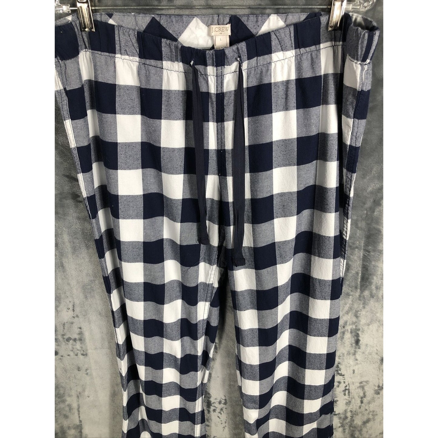 J Crew pajamas pants Woman’s L 100% cotton weave flannel check navy blue