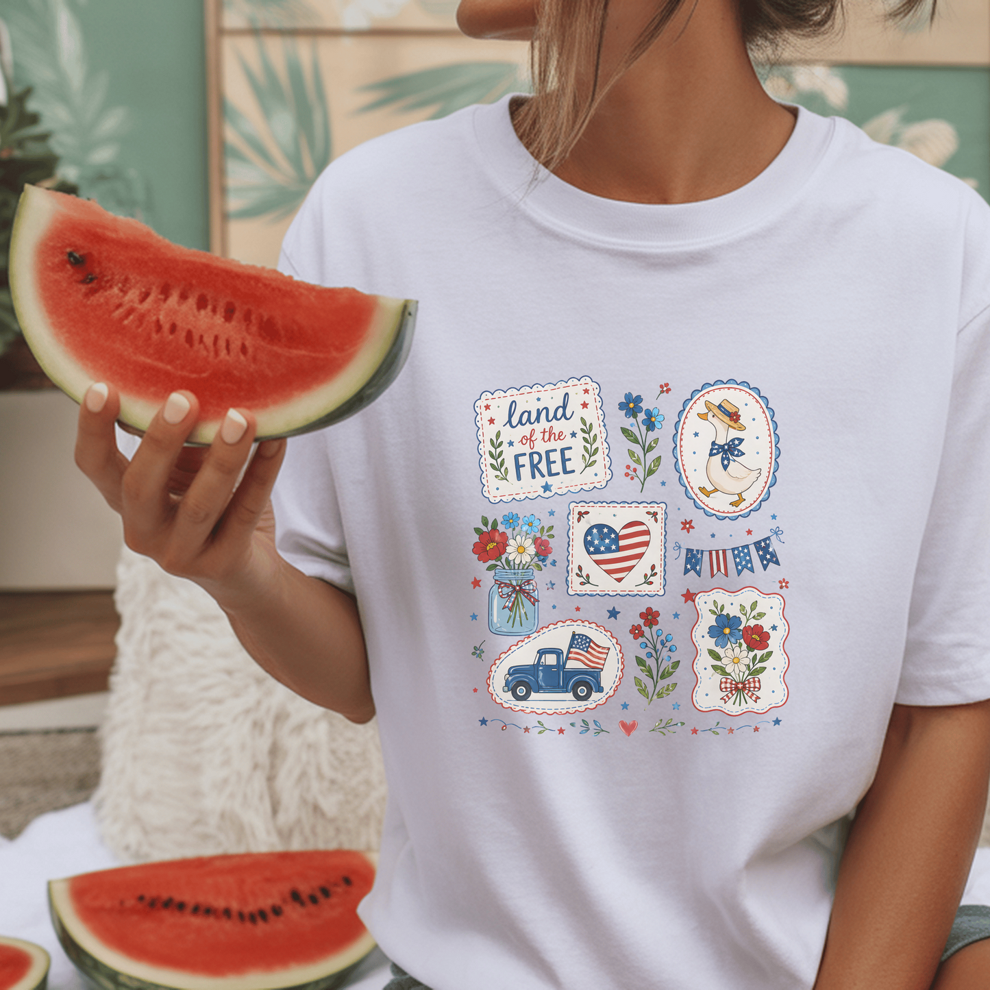Patriotic Tee Land of the Free Shirt American Flag Duck Design Independence Day