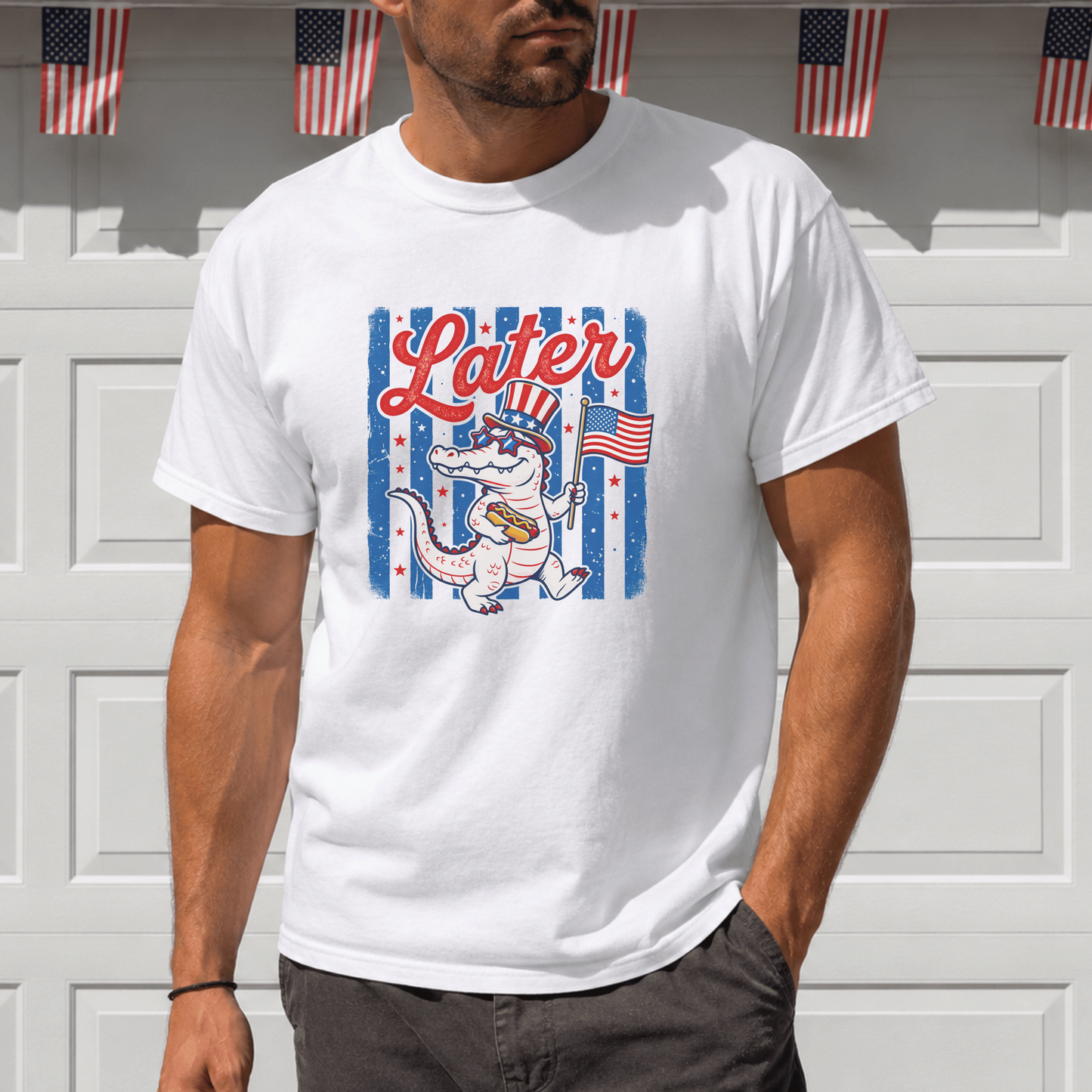 Patriotic Alligator Tee, USA Flag Graphic Shirt, 4th of July Alligator T-shirt, American Pride Gator Tee, Fun Independence Day Shirt