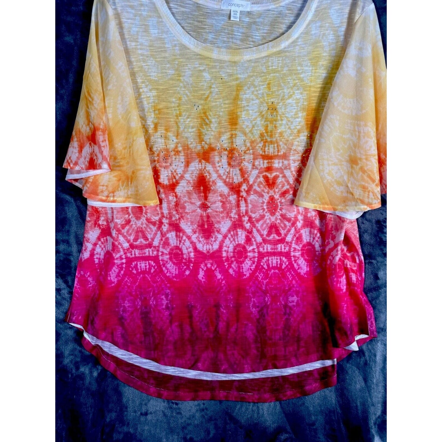 Concepts Women's Size 3X (22) Multicolor Tie Dye Accented Flutter Sleeve Top