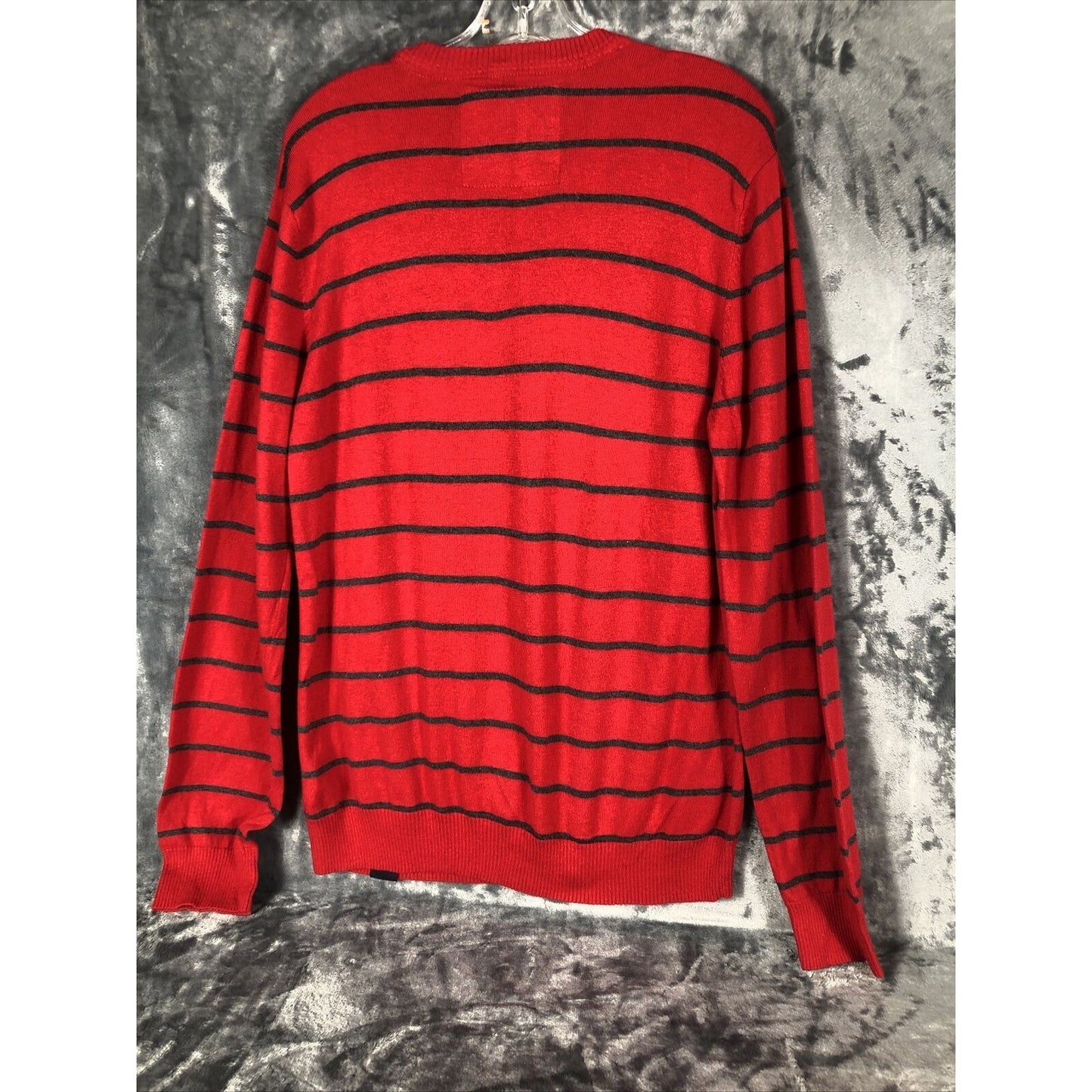 Aeropostale Sweater Men’s Adult Large Red And Gray Striped V-Neck Pullover A87