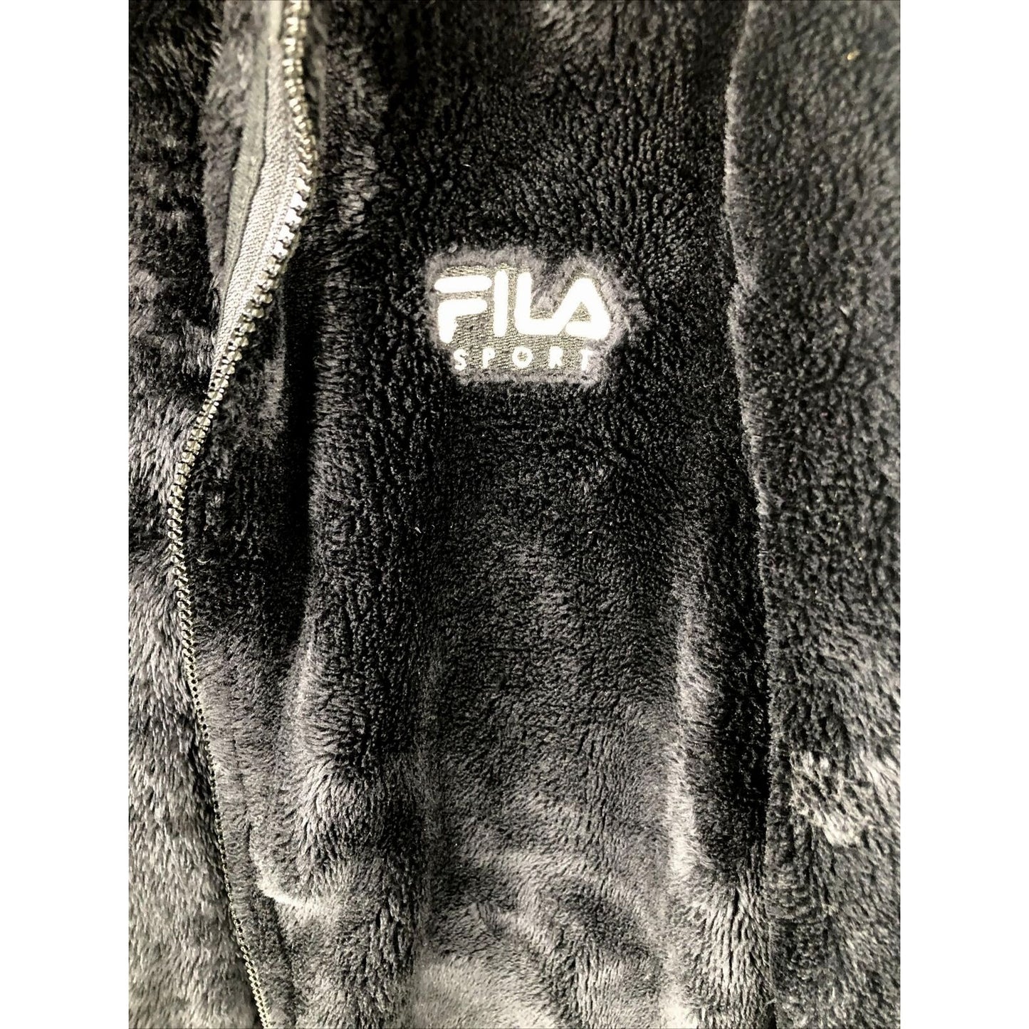 Fila Sport Women's Black Fleece Full Zip Light Jacket Faux Fur Size Medium