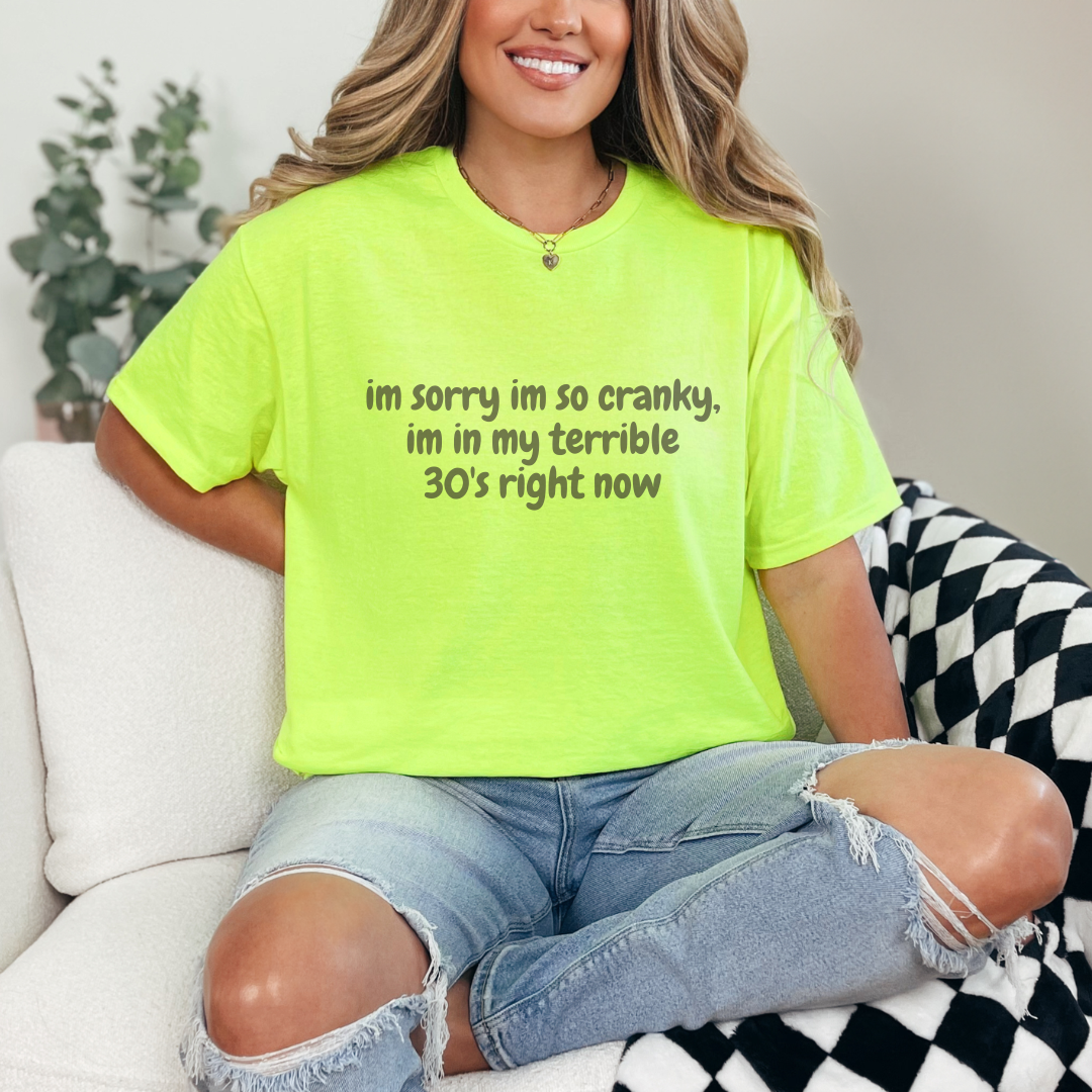 Funny Graphic Tee Women, Cranky Shirt, Neon T-Shirt, Humorous Gift for Her, Cotton Tee for Adults, Casual Top, Statement Shirt