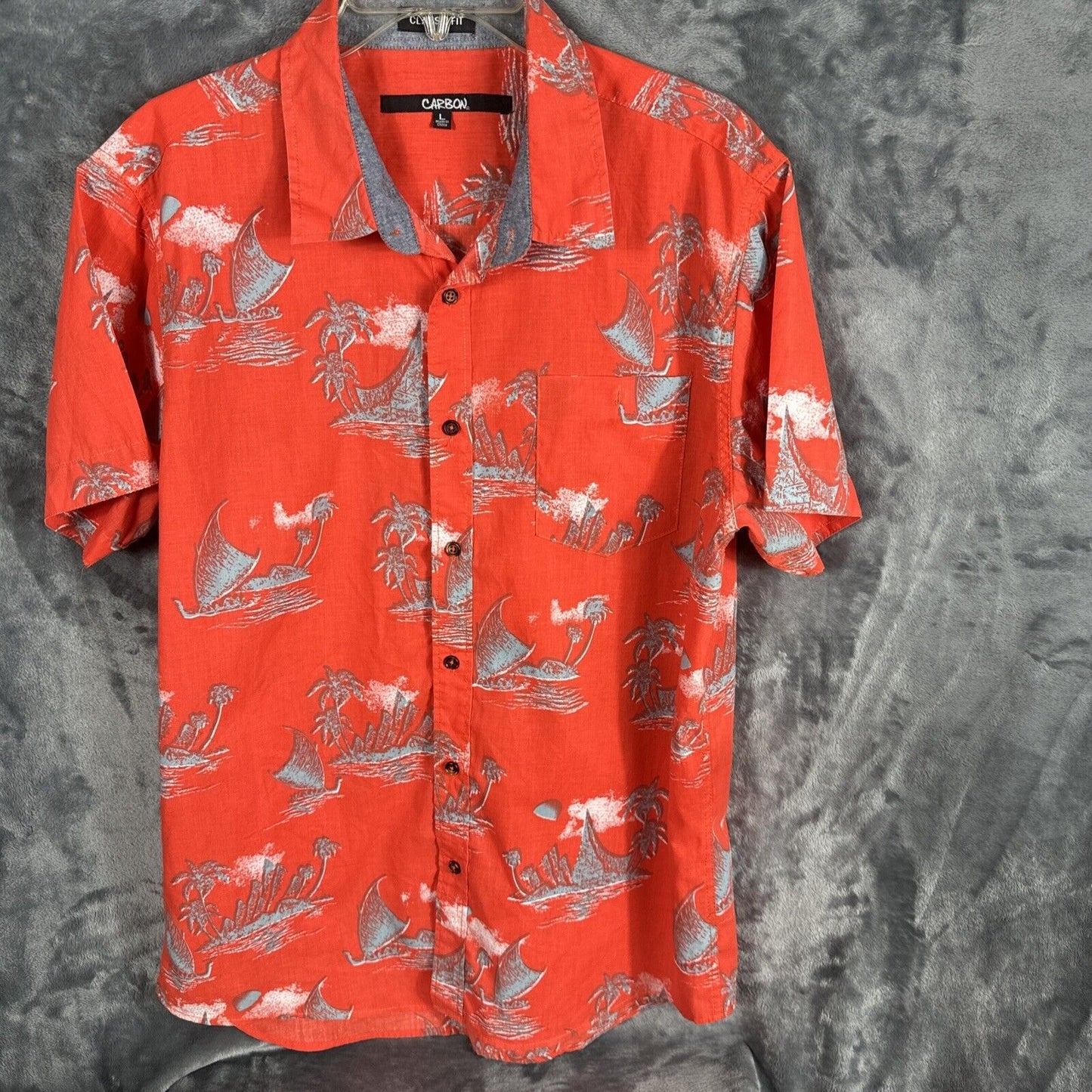 Carbon Polyester Short Sleeve Casual Button-Down Shirts for Men