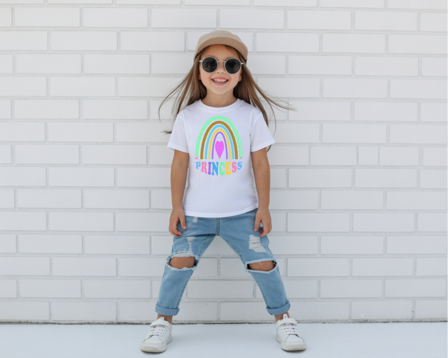 Kids Rainbow T-Shirt, Cute Princess Tee, Girls Graphic Tee, Colorful Kids Shirt, Fun Children's Apparel, Rainbow Heart Shirt, Gift for Girls