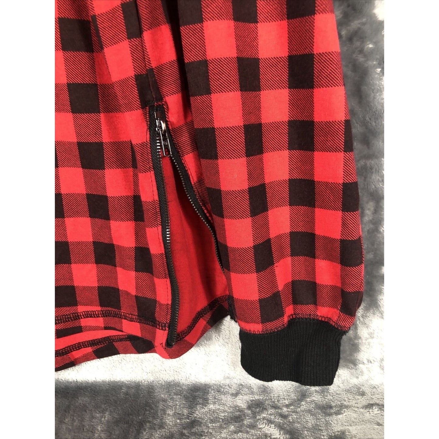 Red & Black Plaid Hoodie Men’s Large Long Sleeve With Side Zippers