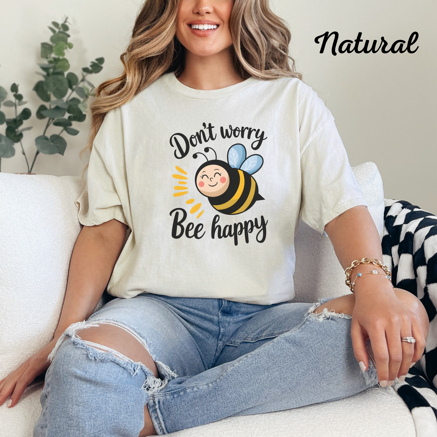 Cute Bee T-Shirt, Whimsical Graphic Tee for Bee Lovers, Fun Inspirational Gift, Bee Illustration Clothing, Joyful Nature Shirt, Happy Vibes Apparel