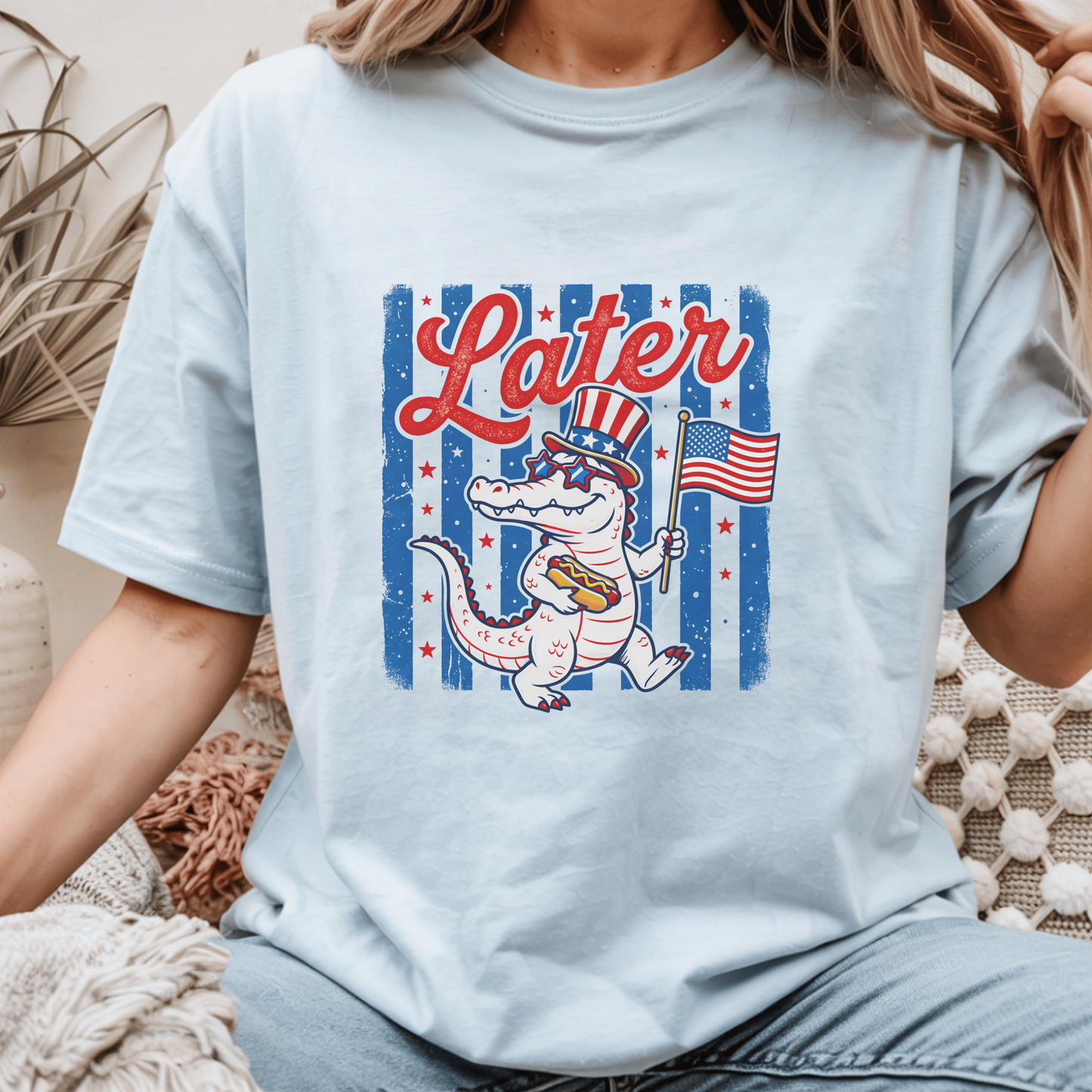 Patriotic Alligator Tee, USA Flag Graphic Shirt, 4th of July Alligator T-shirt, American Pride Gator Tee, Fun Independence Day Shirt