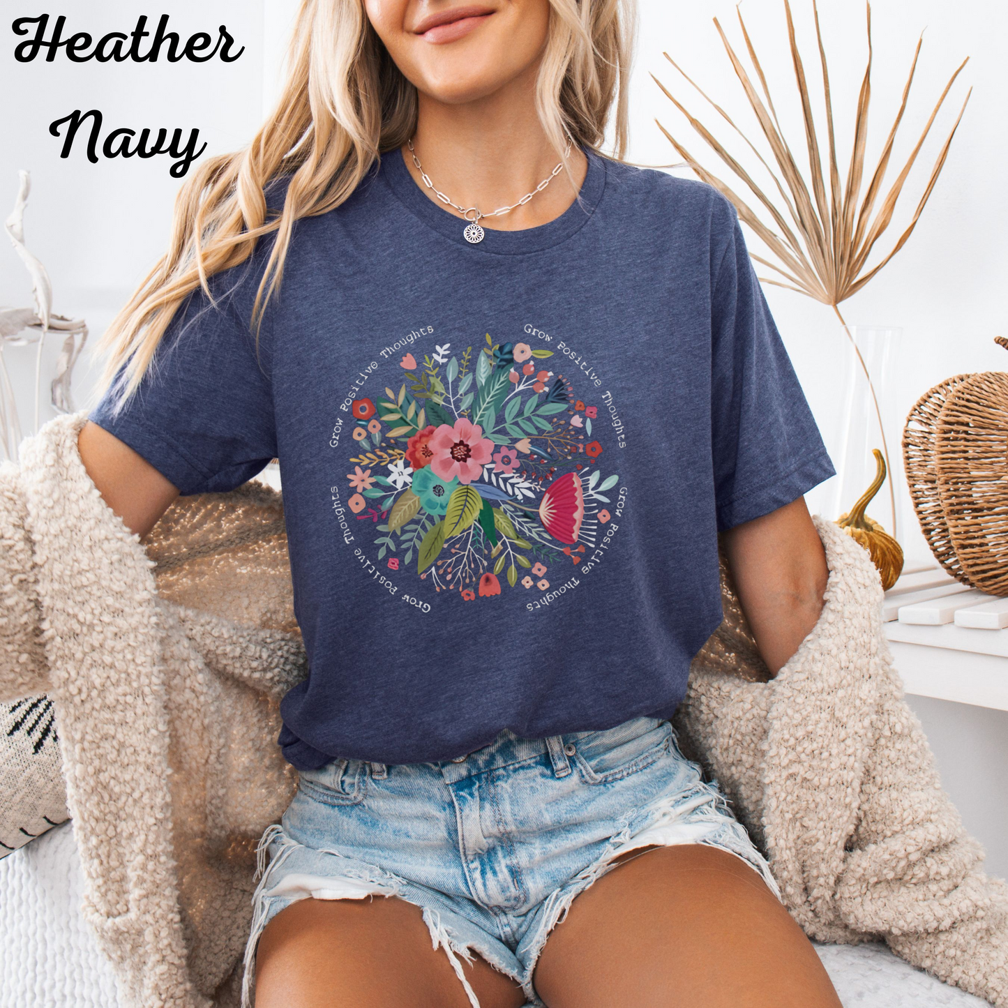 Floral Graphic Tee, Positive Message Shirt, Heather Brown T-Shirt, Unisex Crew Neck Tee, Boho Style Top, Gift for Her, Casual Fall Fashion